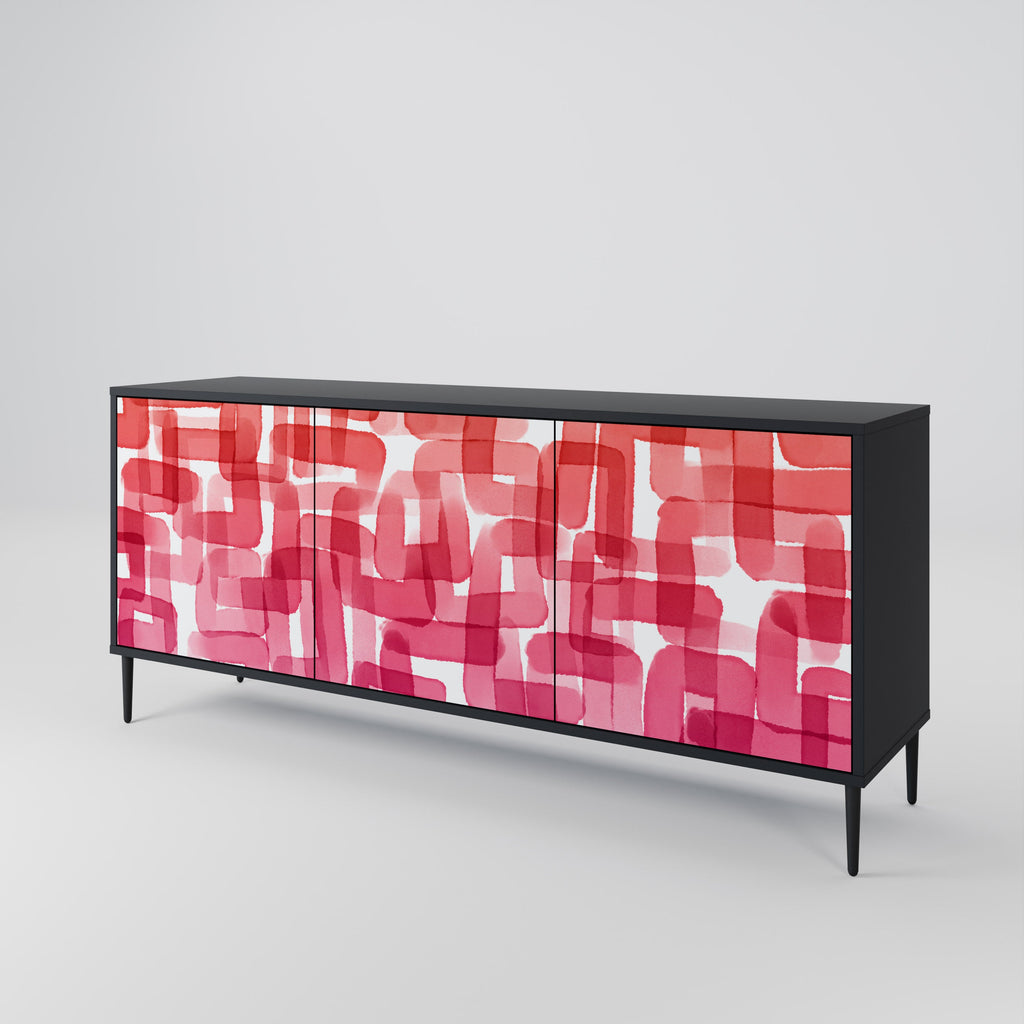 KALEIDOSCOPIC CUBISM 3-Door Sideboard in Black Finish