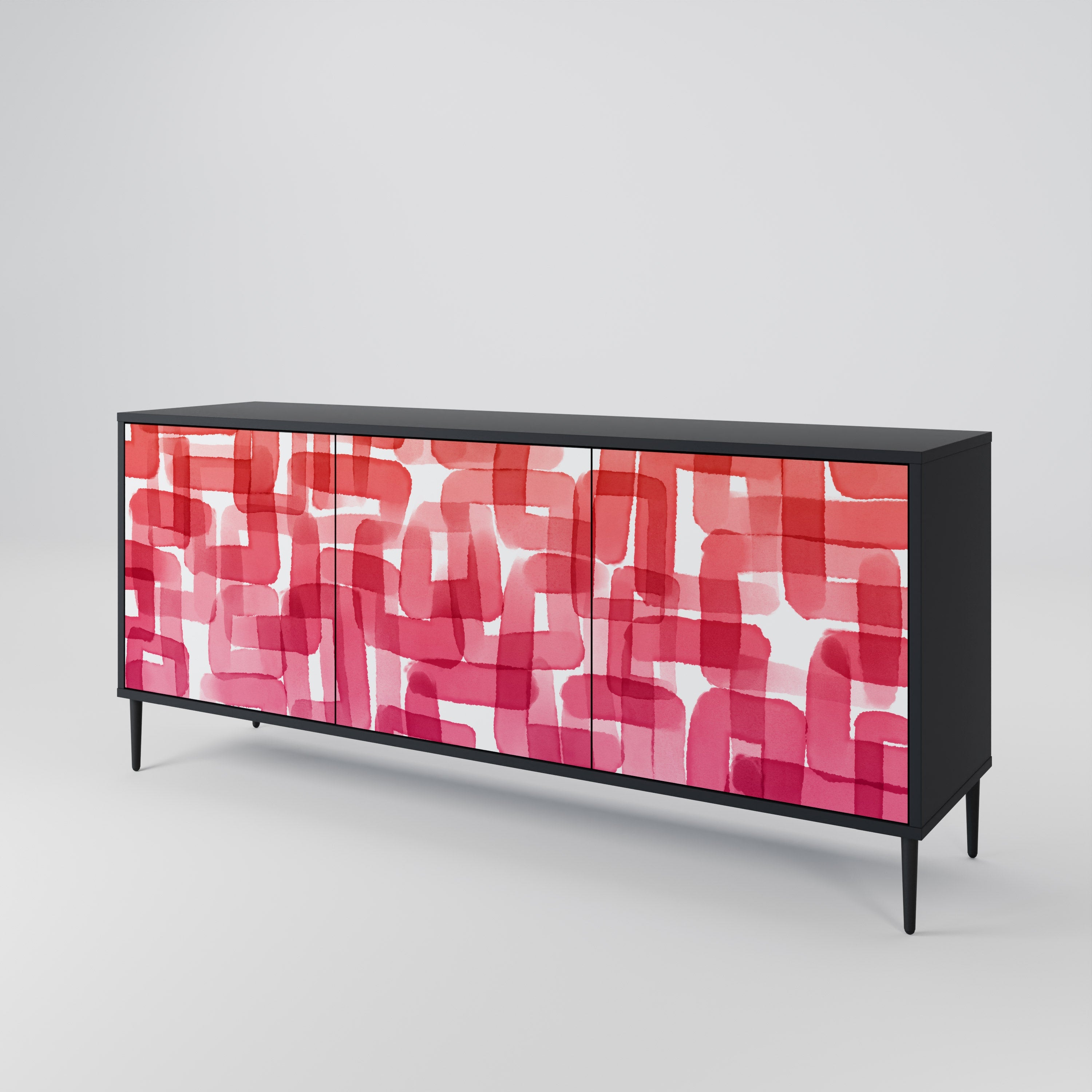 KALEIDOSCOPIC CUBISM 3-Door Sideboard in Black Finish