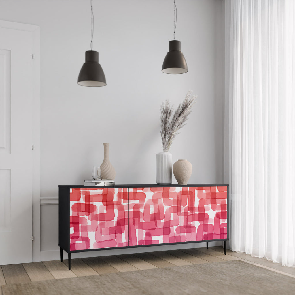 KALEIDOSCOPIC CUBISM 3-Door Sideboard in Black Finish