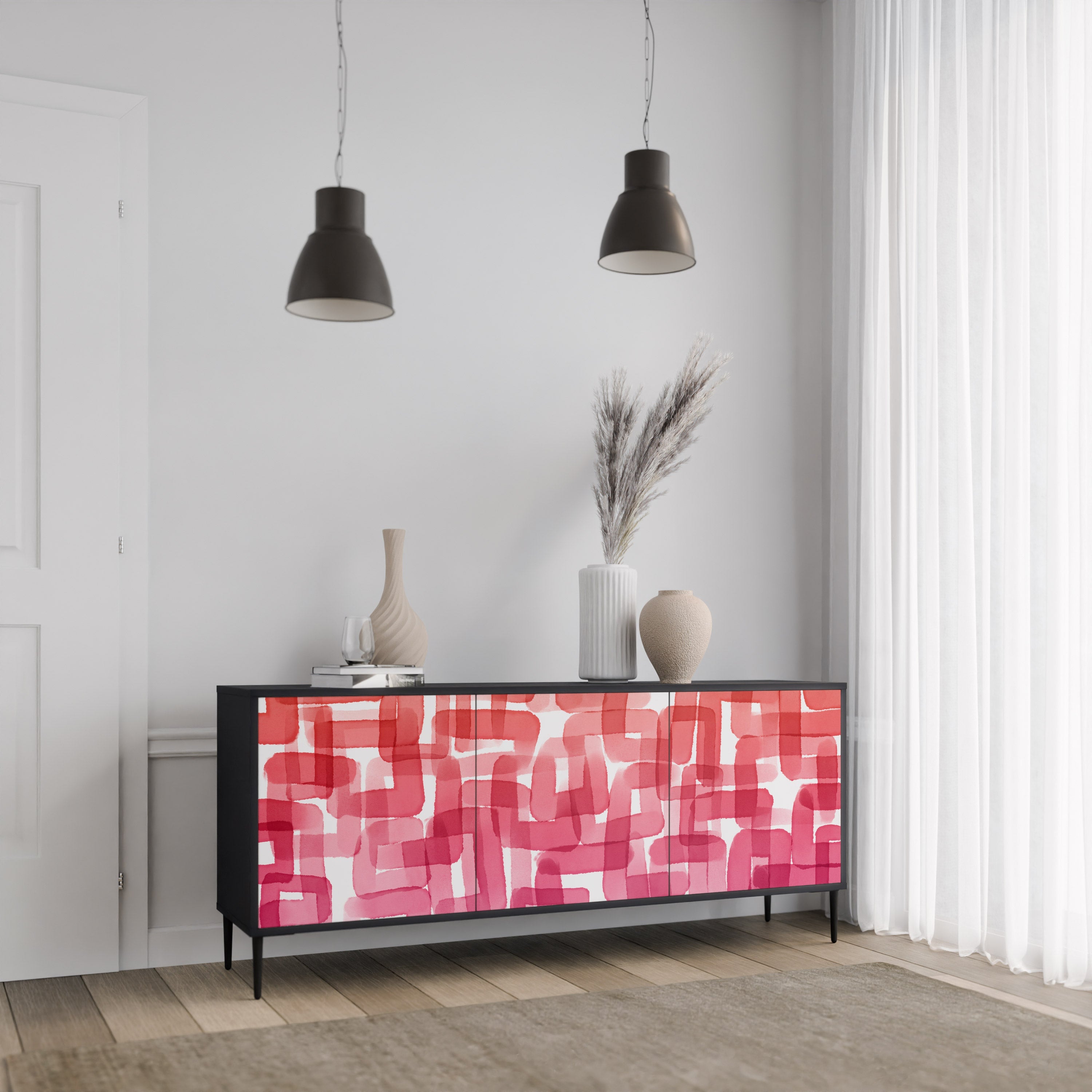 KALEIDOSCOPIC CUBISM 3-Door Sideboard in Black Finish
