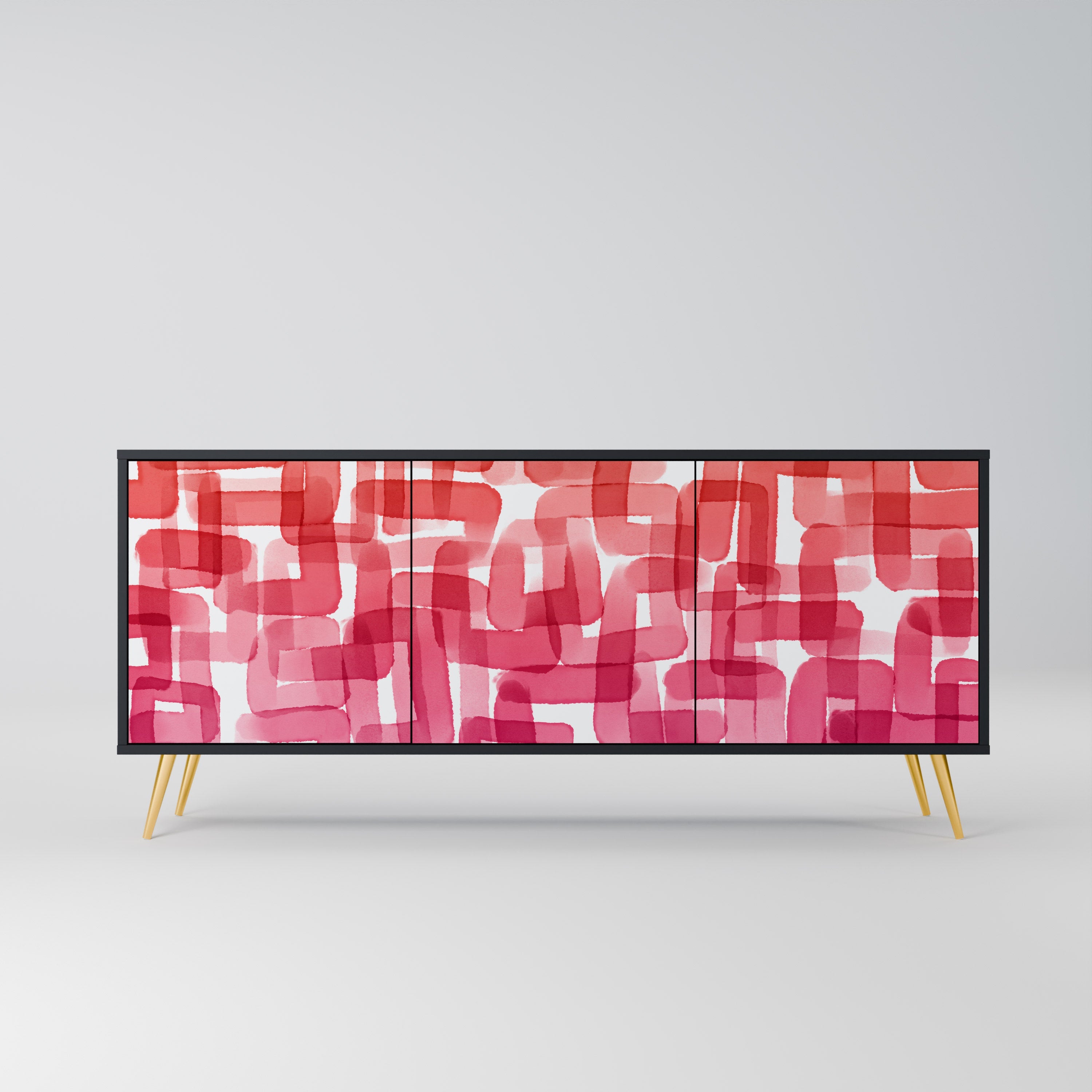 KALEIDOSCOPIC CUBISM 3-Door Sideboard in Black Finish