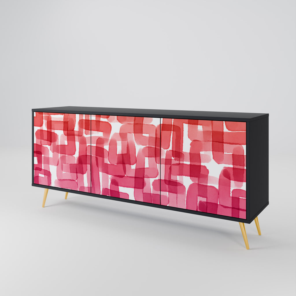 KALEIDOSCOPIC CUBISM 3-Door Sideboard in Black Finish
