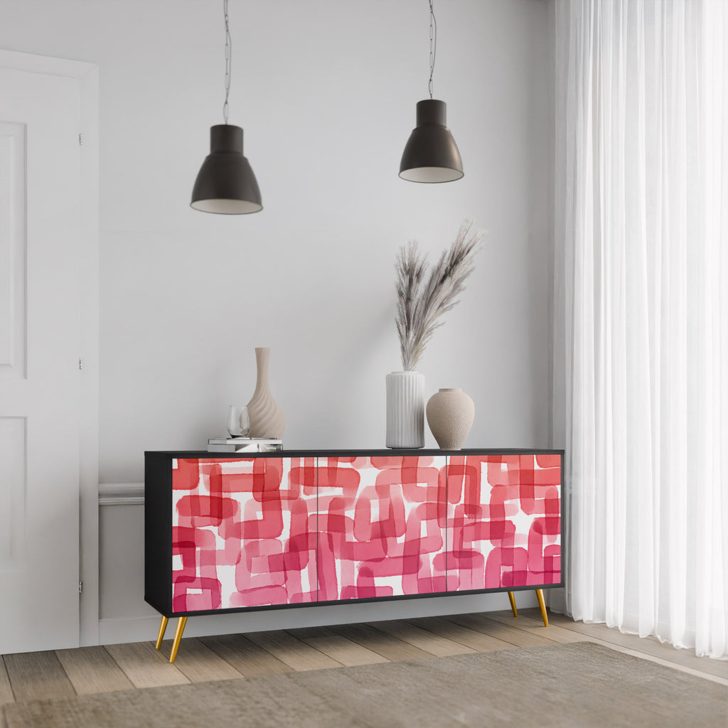 KALEIDOSCOPIC CUBISM 3-Door Sideboard in Black Finish