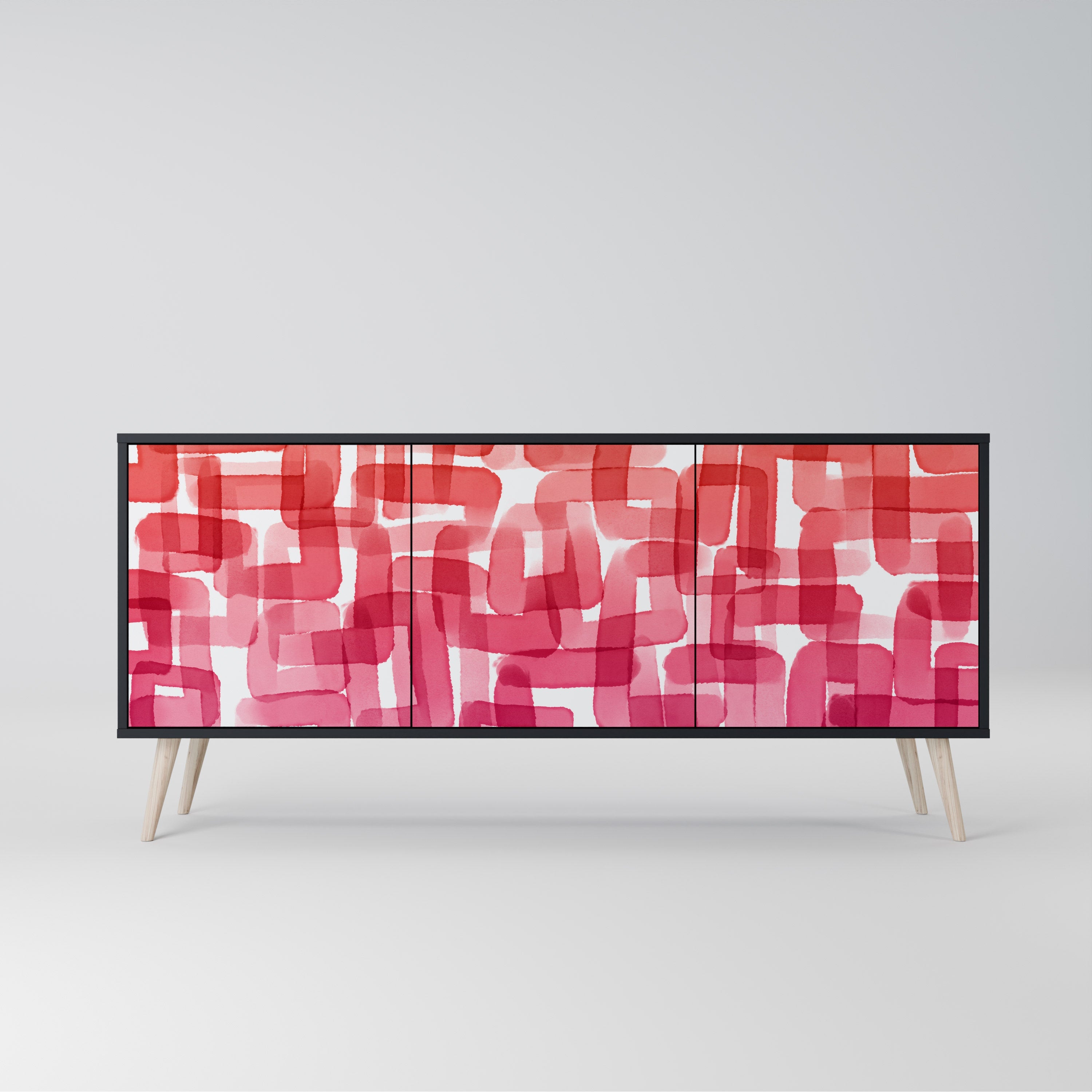 KALEIDOSCOPIC CUBISM 3-Door Sideboard in Black Finish