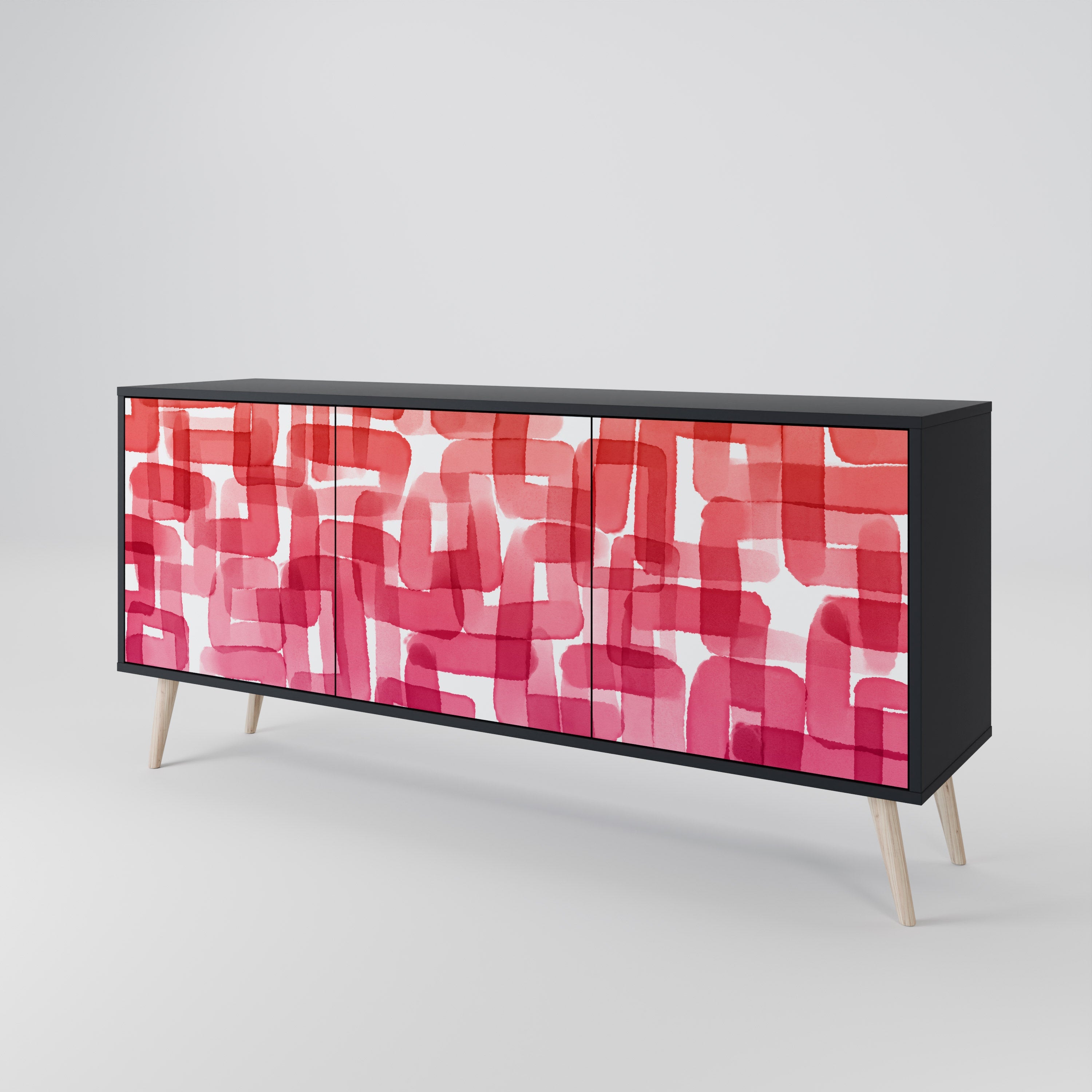 KALEIDOSCOPIC CUBISM 3-Door Sideboard in Black Finish