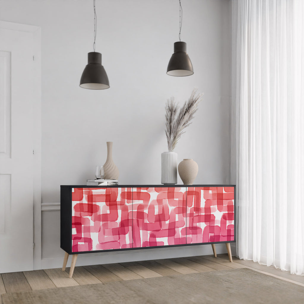 KALEIDOSCOPIC CUBISM 3-Door Sideboard in Black Finish