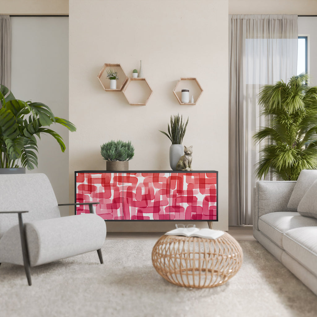 KALEIDOSCOPIC CUBISM 3-Door Sideboard in Black Finish