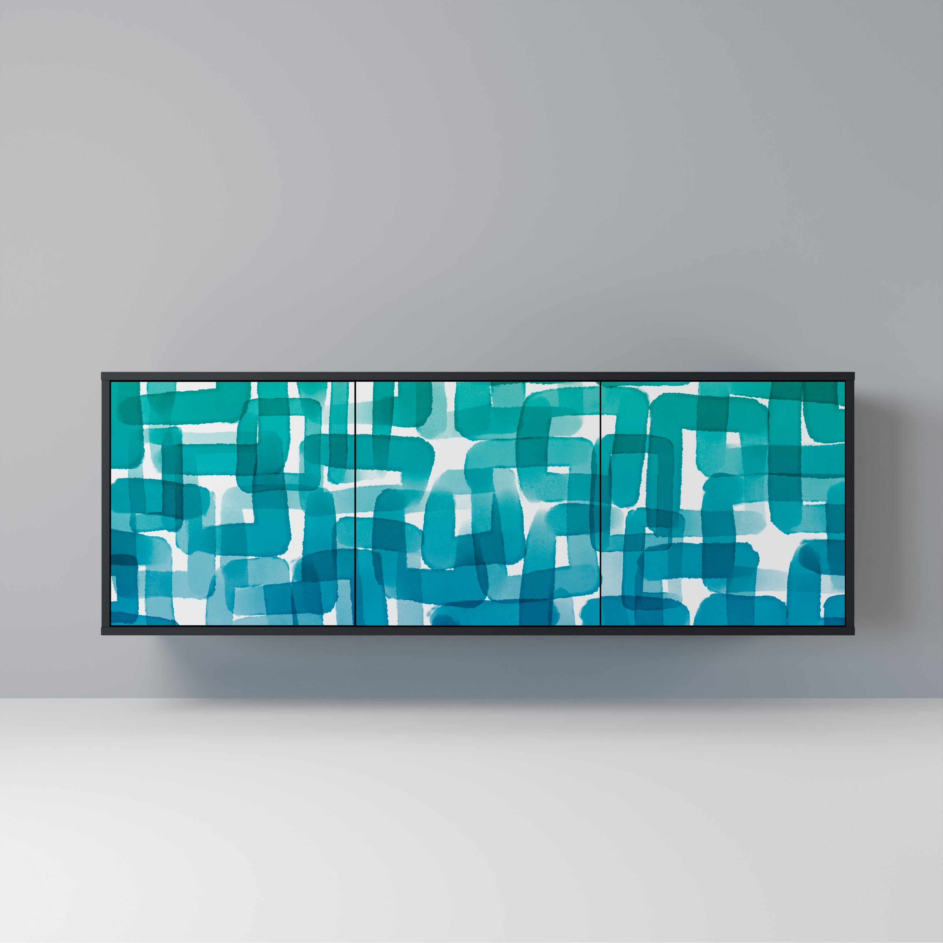 TURQUOISE RECTANGLES 3-Door Sideboard in Black Finish