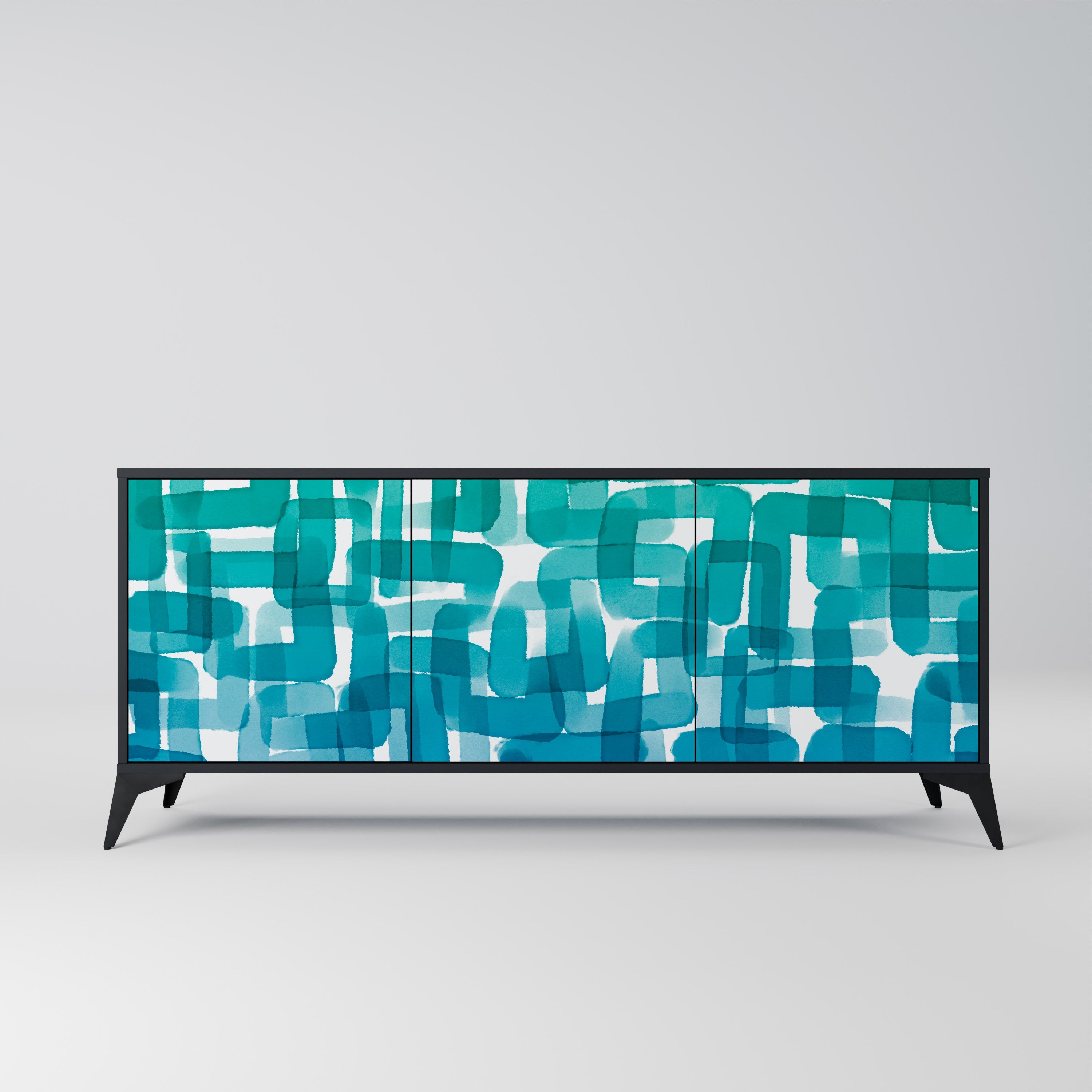 TURQUOISE RECTANGLES 3-Door Sideboard in Black Finish