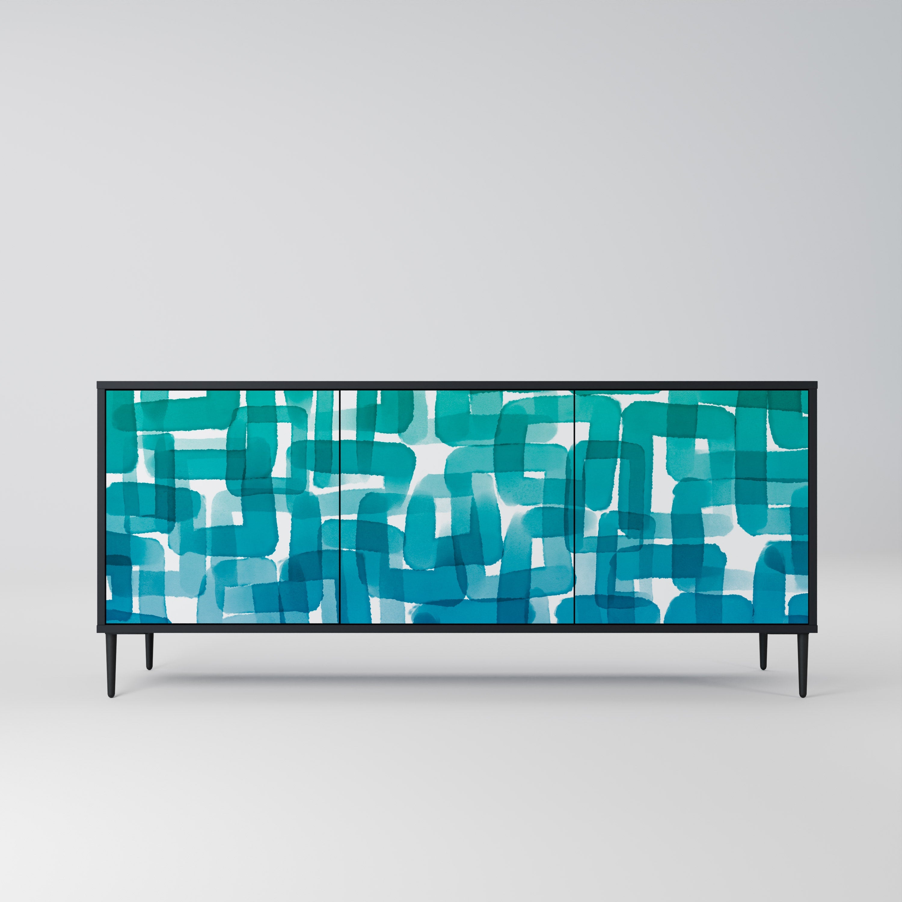 TURQUOISE RECTANGLES 3-Door Sideboard in Black Finish