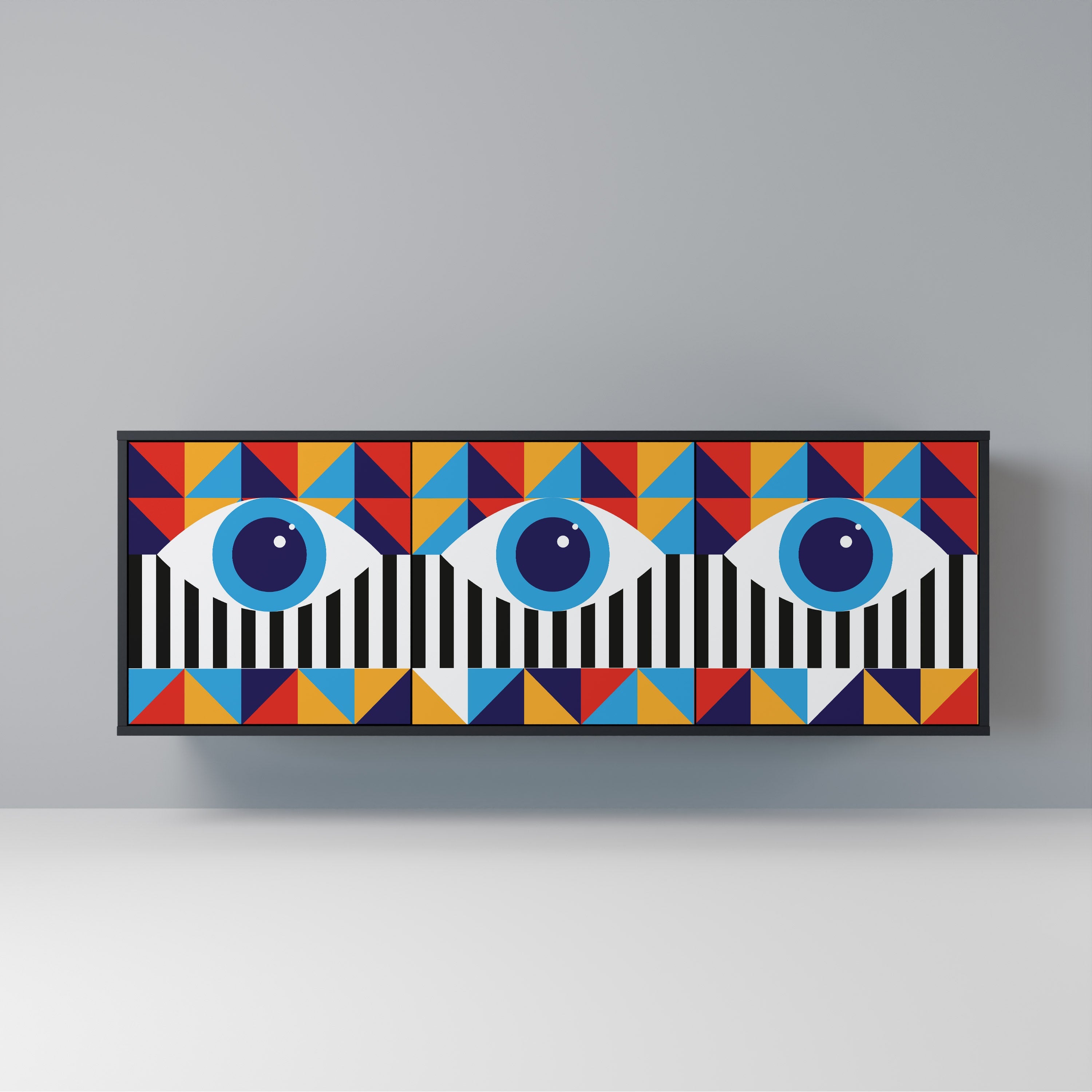 ABSTRACTION AND GEOMETRY 3-Door Sideboard in Black Finish