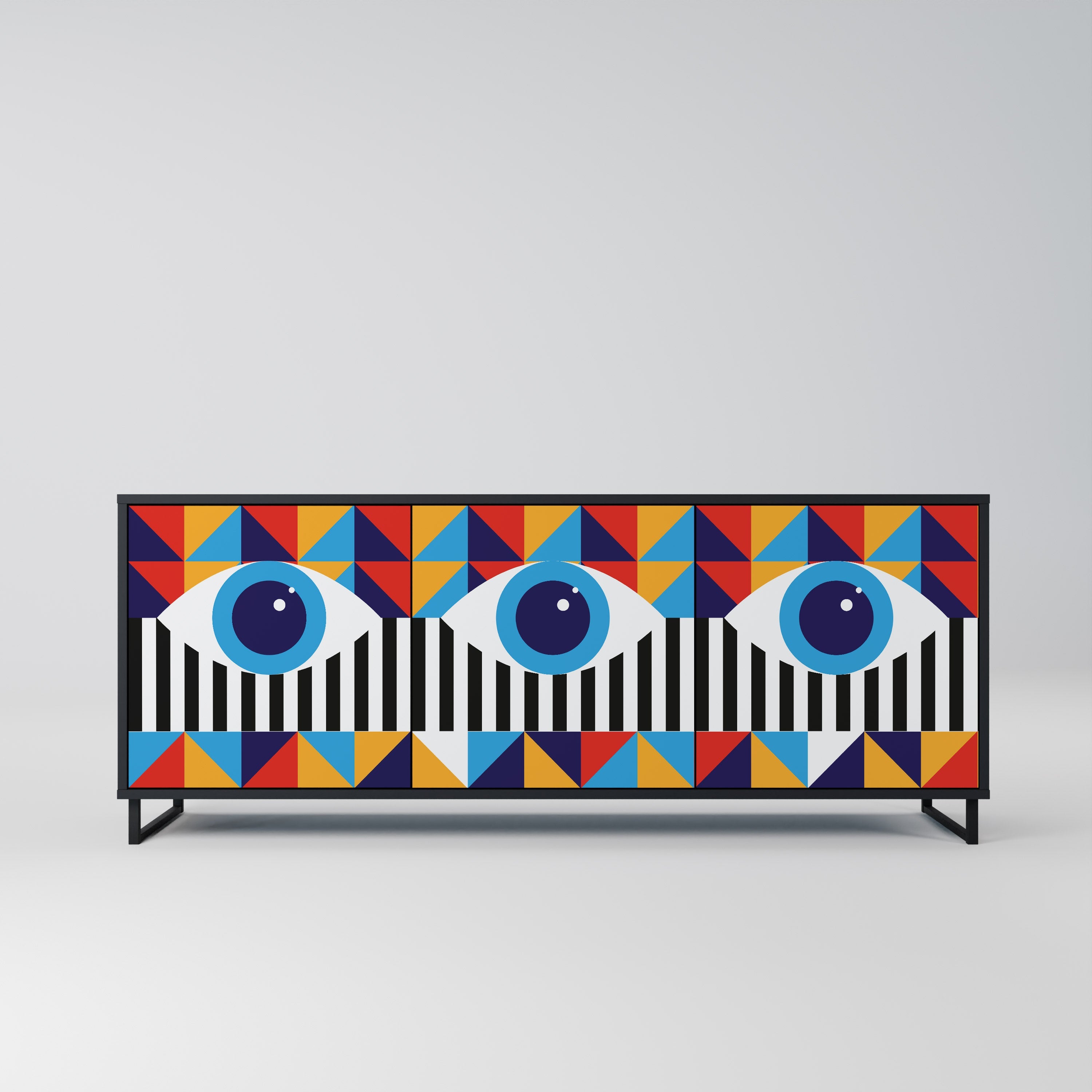 ABSTRACTION AND GEOMETRY 3-Door Sideboard in Black Finish