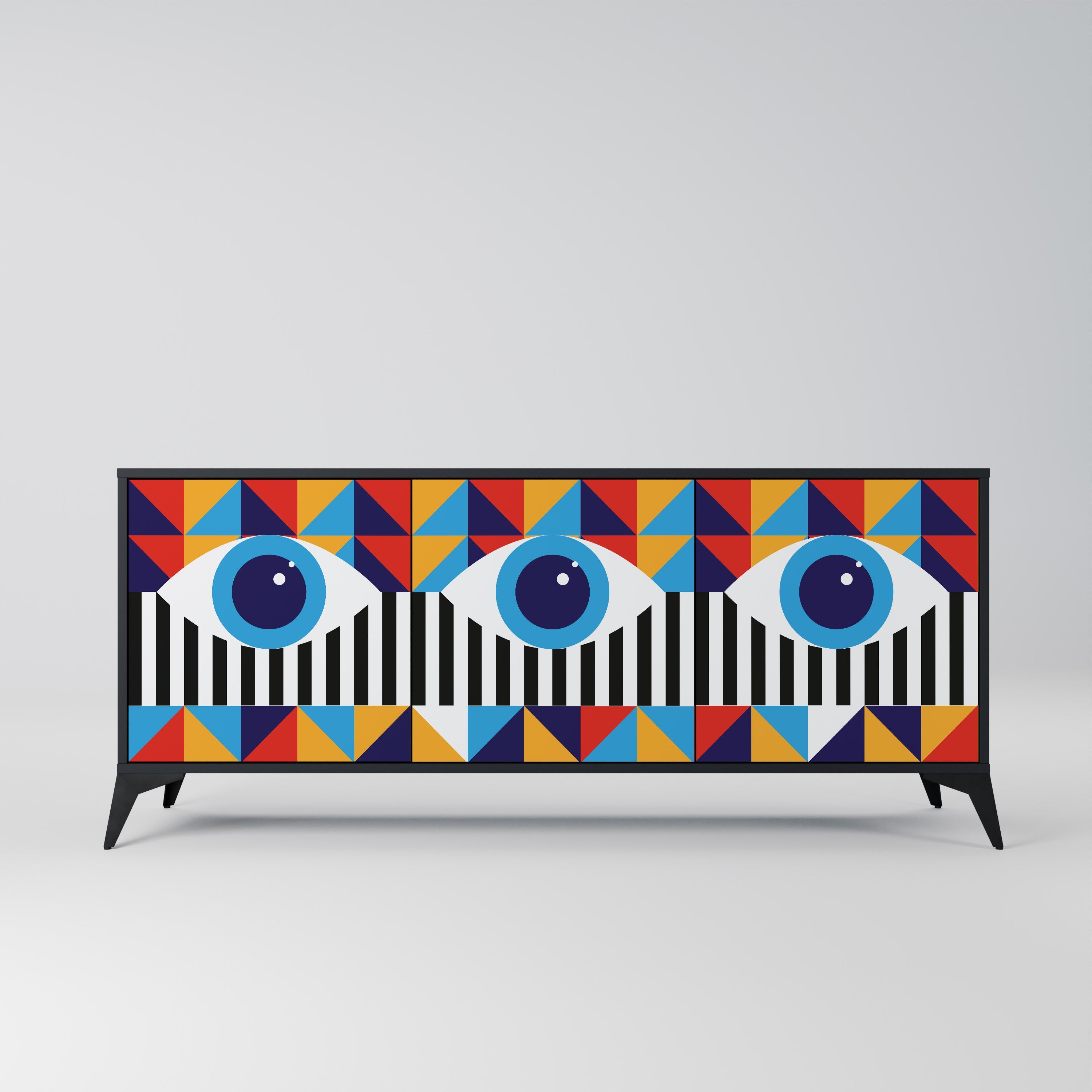 ABSTRACTION AND GEOMETRY 3-Door Sideboard in Black Finish