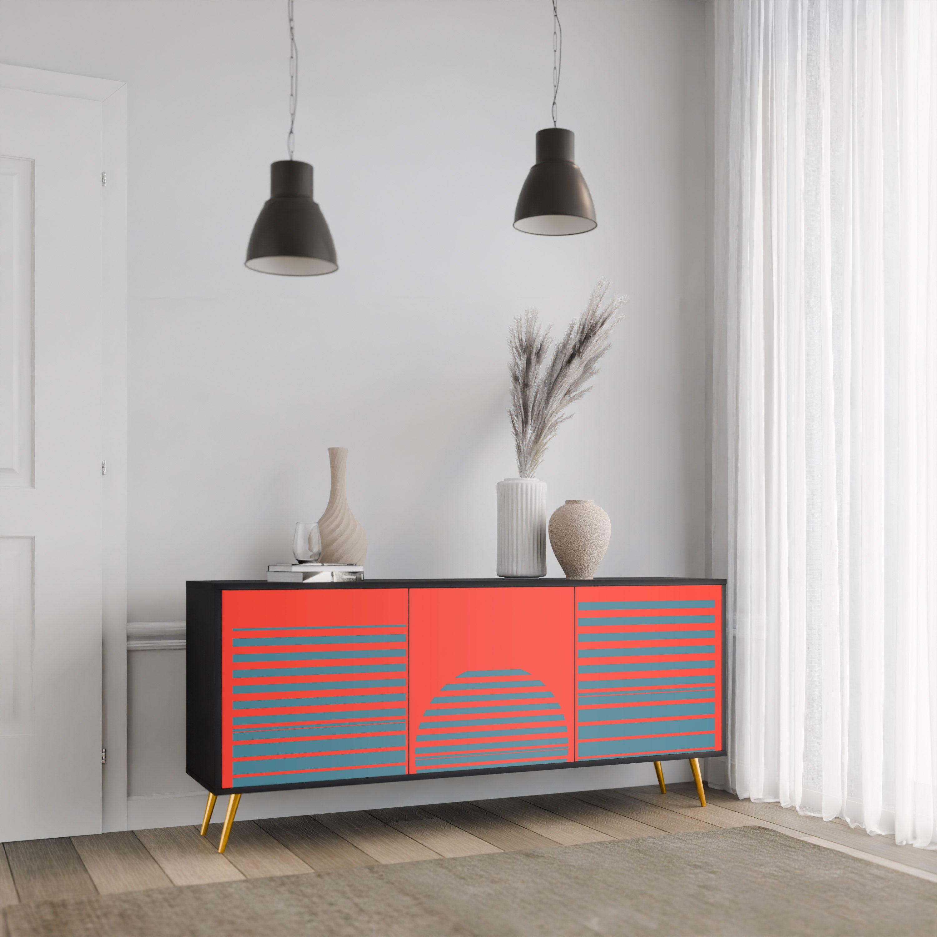 RISING GEOMETRY STARS 3-Door Sideboard in Black Finish