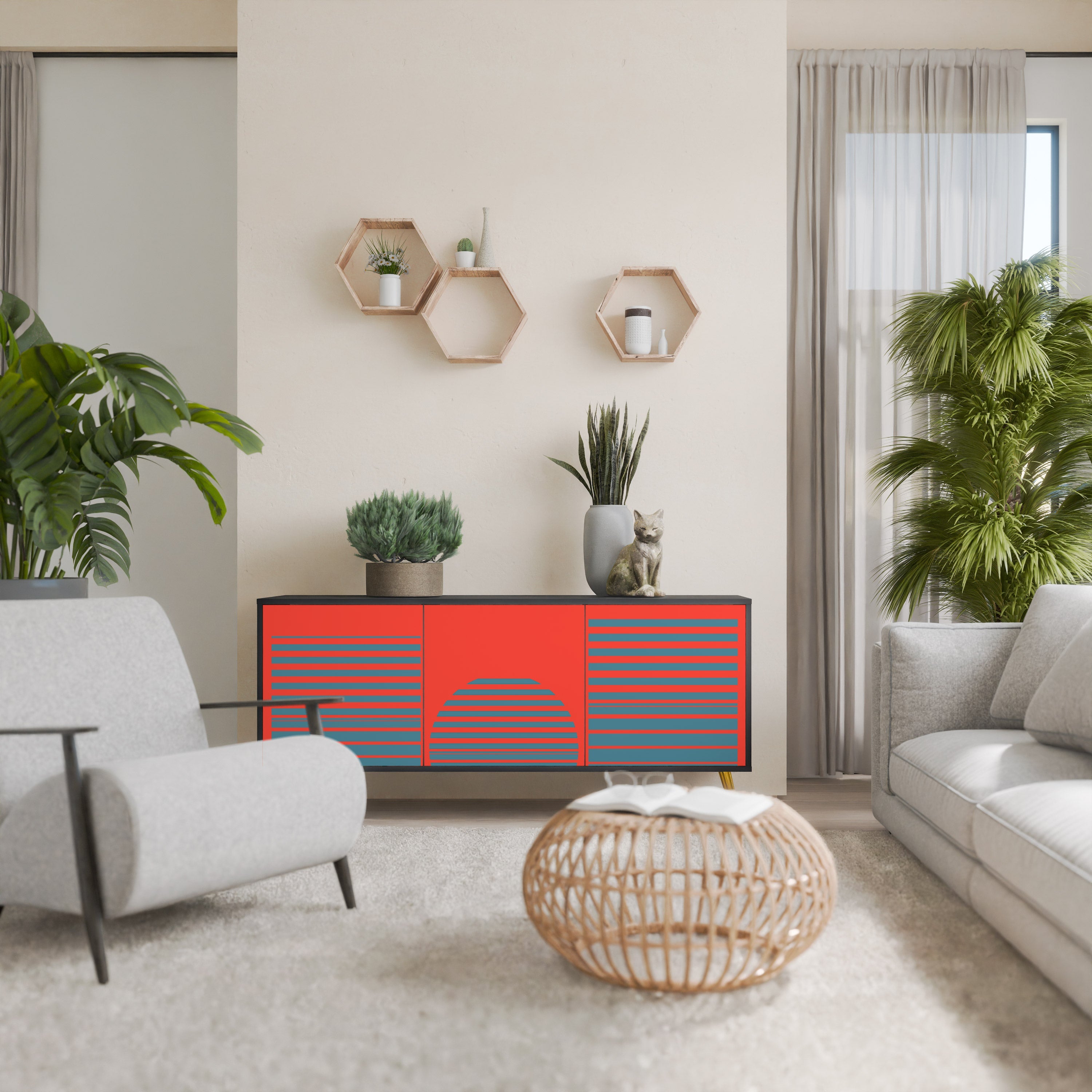 RISING GEOMETRY STARS 3-Door Sideboard in Black Finish