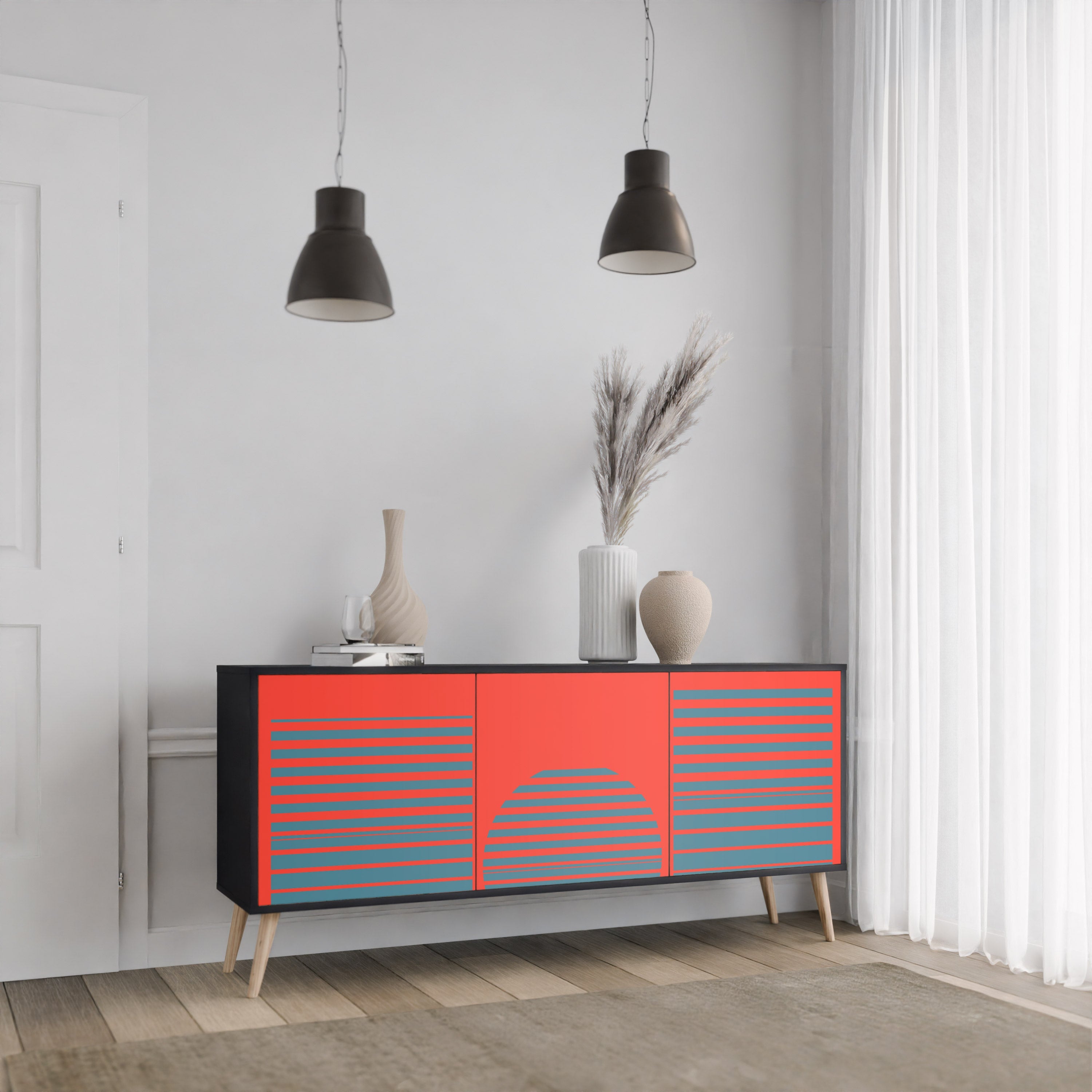 RISING GEOMETRY STARS 3-Door Sideboard in Black Finish