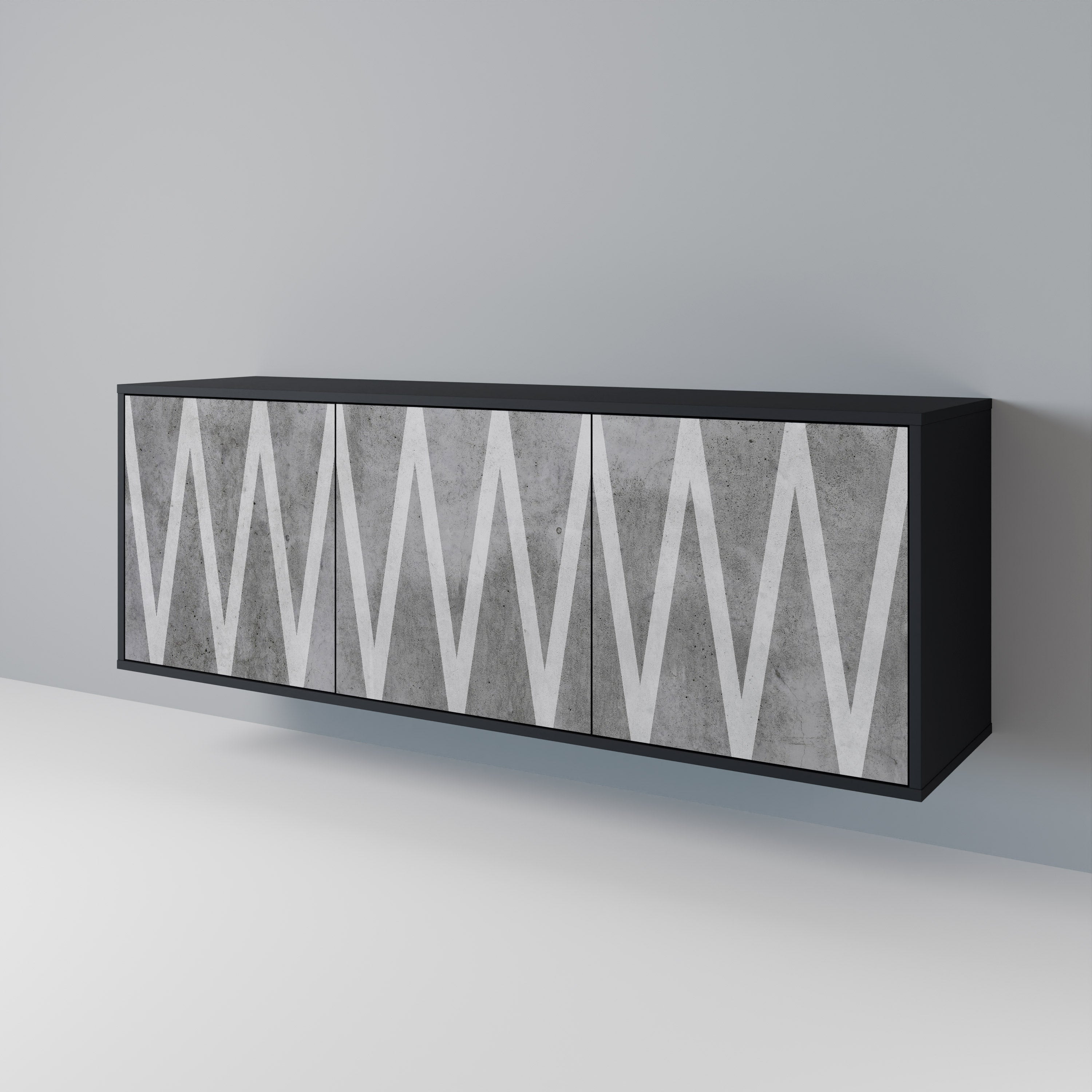 SOLID ZIG ZAG 3-Door Sideboard in Black Finish
