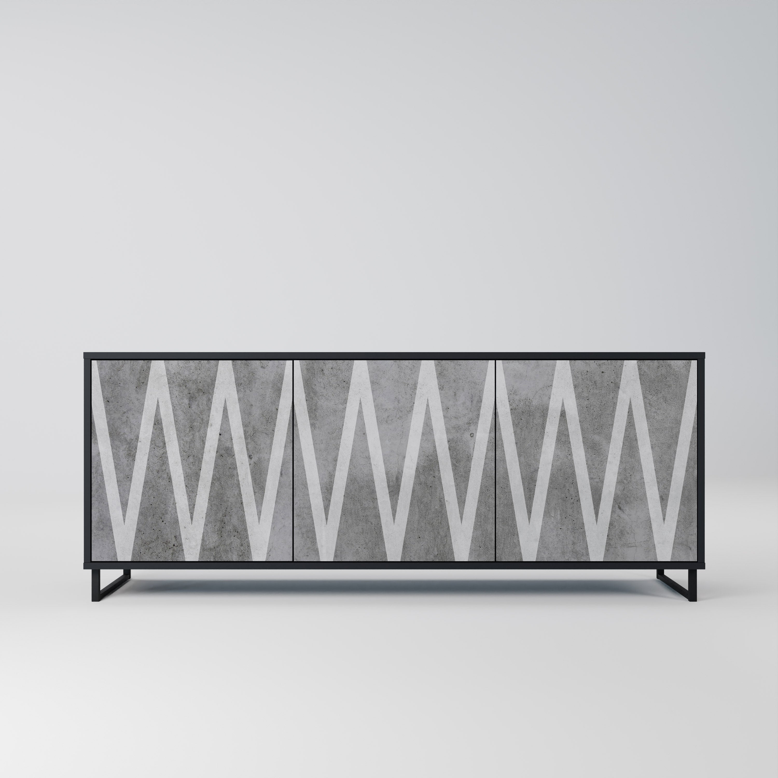 SOLID ZIG ZAG 3-Door Sideboard in Black Finish