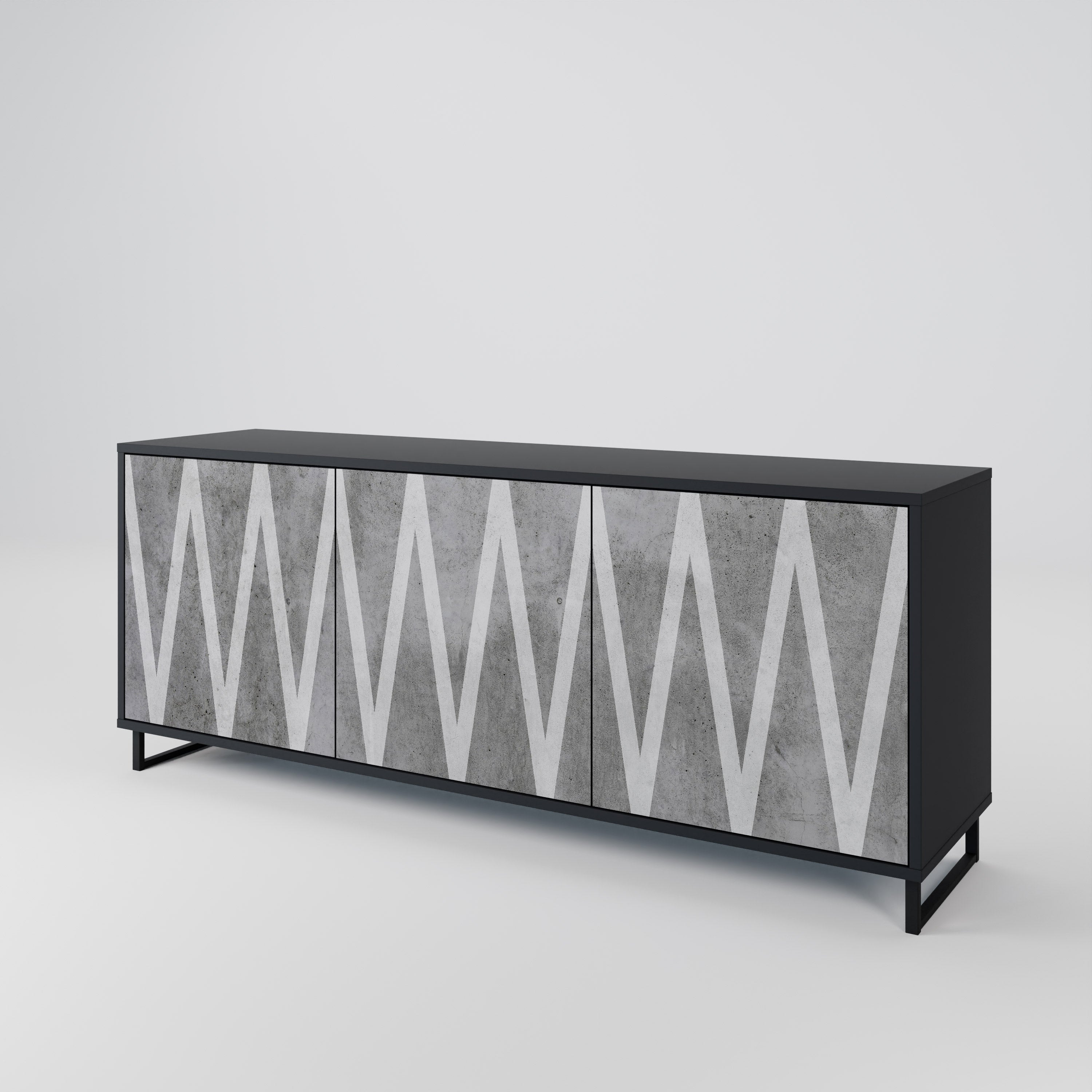SOLID ZIG ZAG 3-Door Sideboard in Black Finish