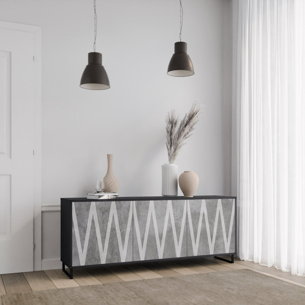 SOLID ZIG ZAG 3-Door Sideboard in Black Finish