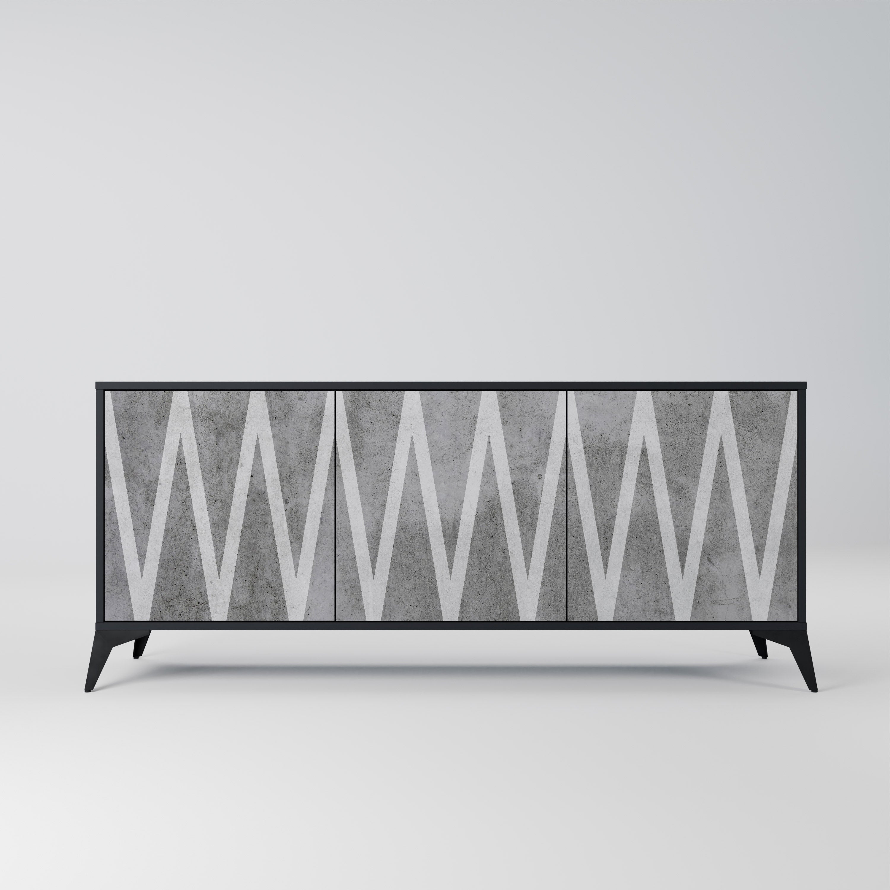 SOLID ZIG ZAG 3-Door Sideboard in Black Finish