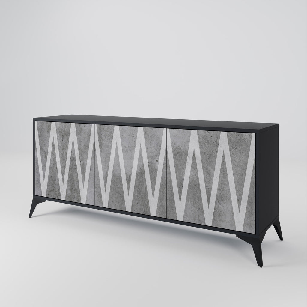 SOLID ZIG ZAG 3-Door Sideboard in Black Finish