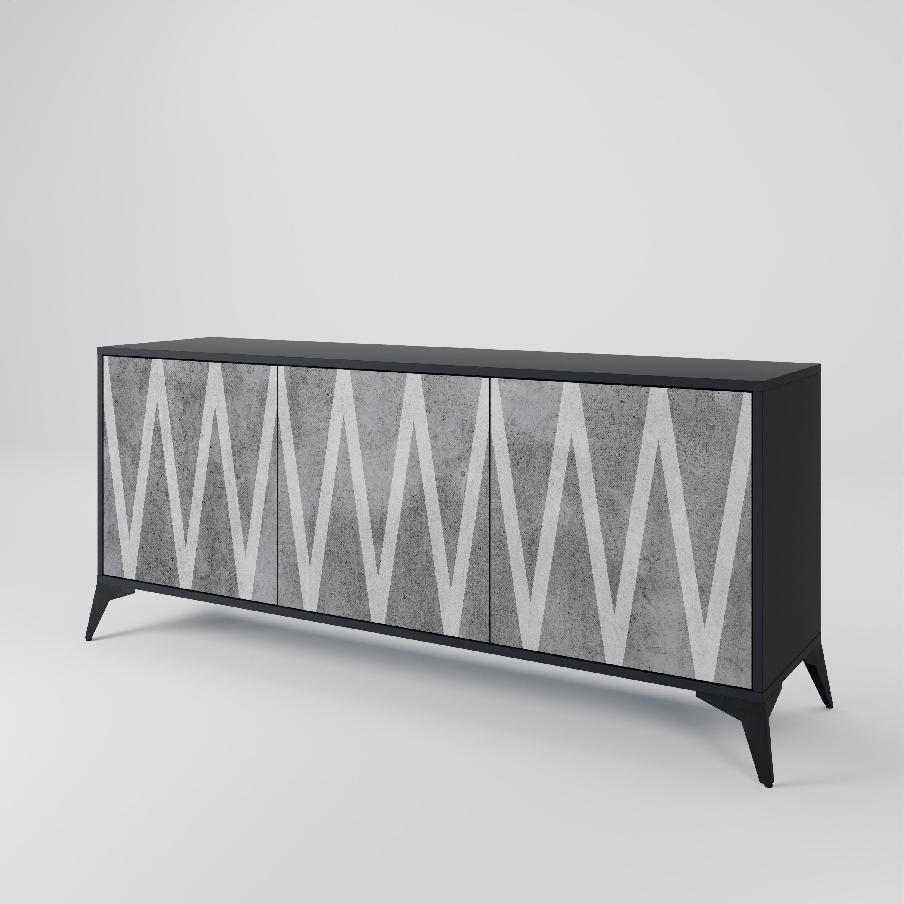 SOLID ZIG ZAG 3-Door Sideboard in Black Finish