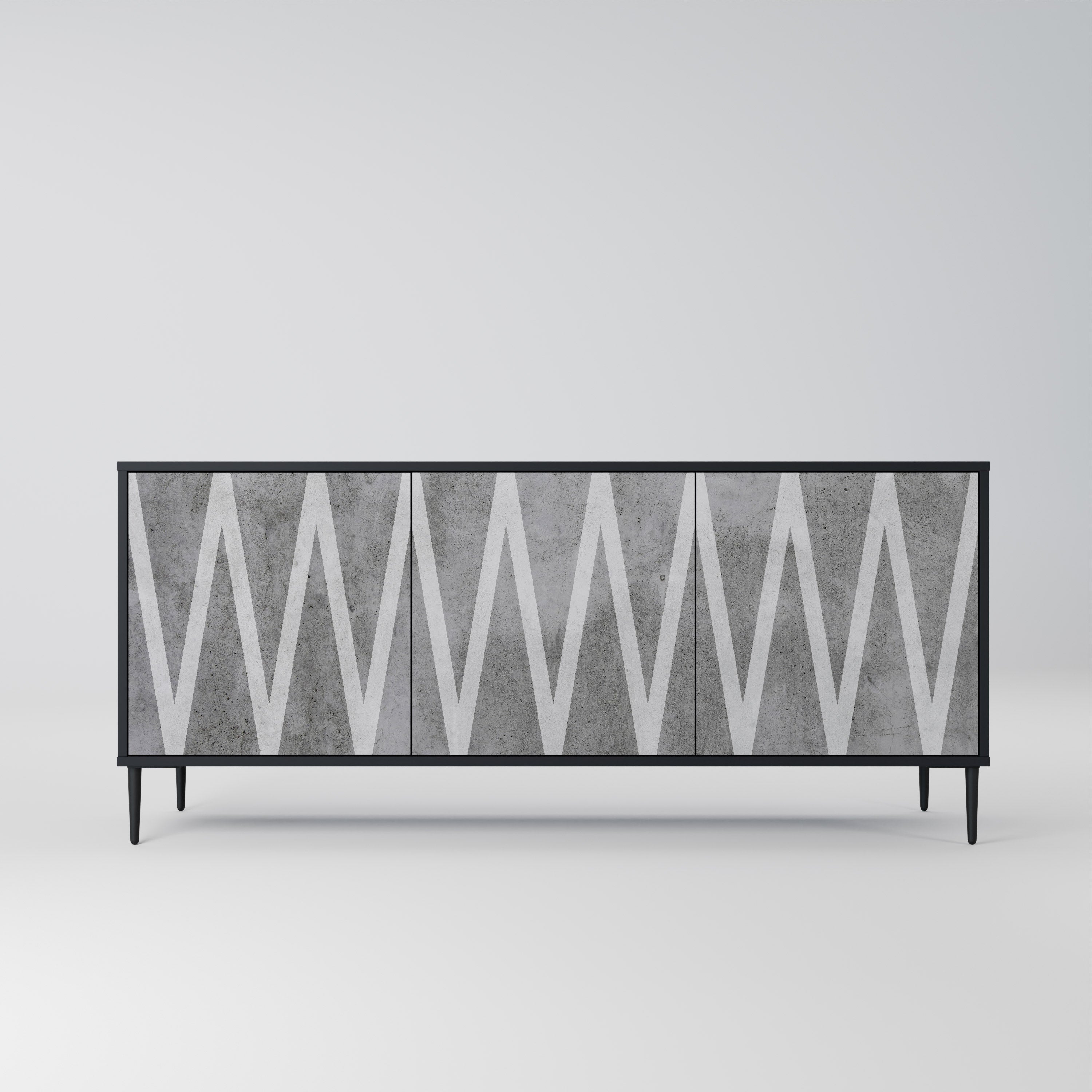 SOLID ZIG ZAG 3-Door Sideboard in Black Finish