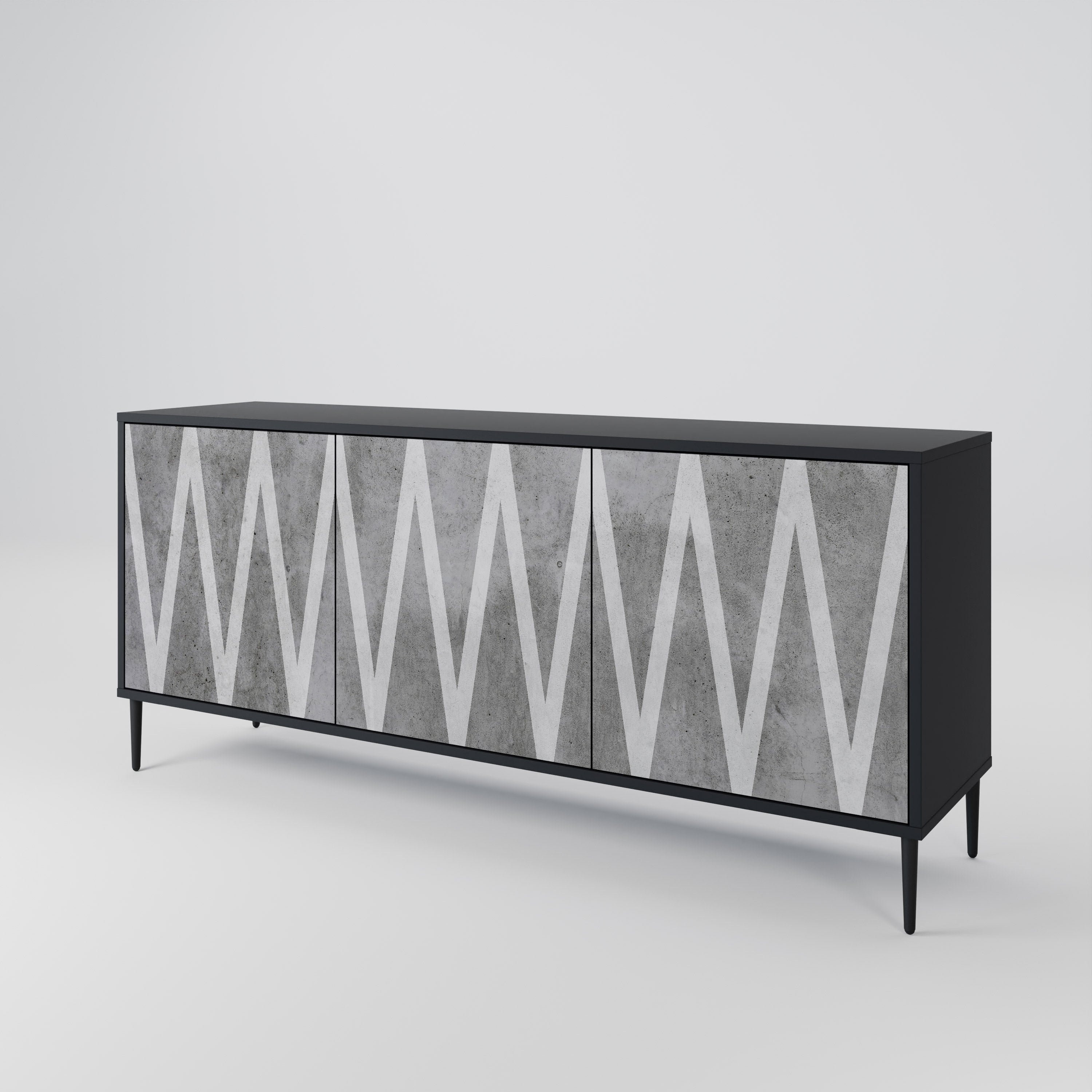 SOLID ZIG ZAG 3-Door Sideboard in Black Finish