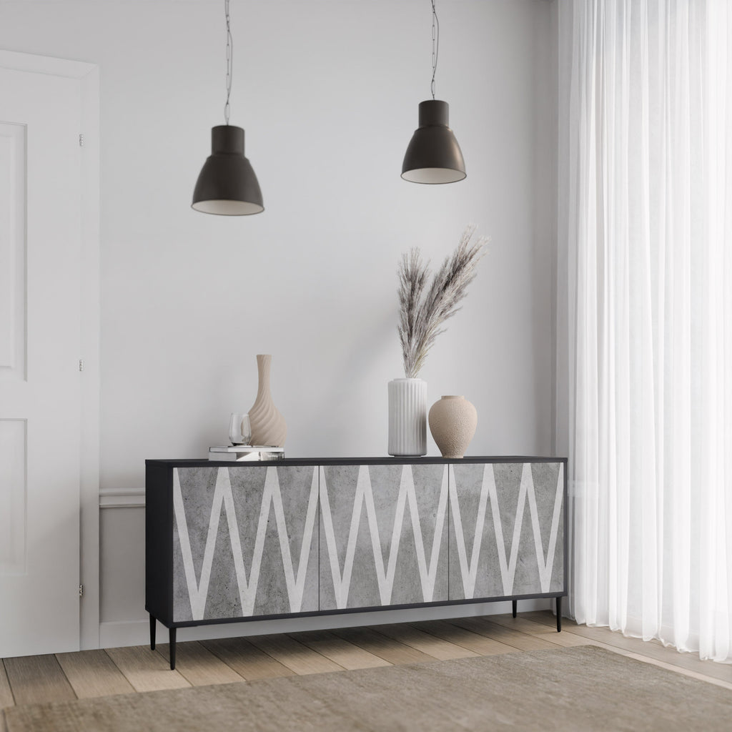 SOLID ZIG ZAG 3-Door Sideboard in Black Finish