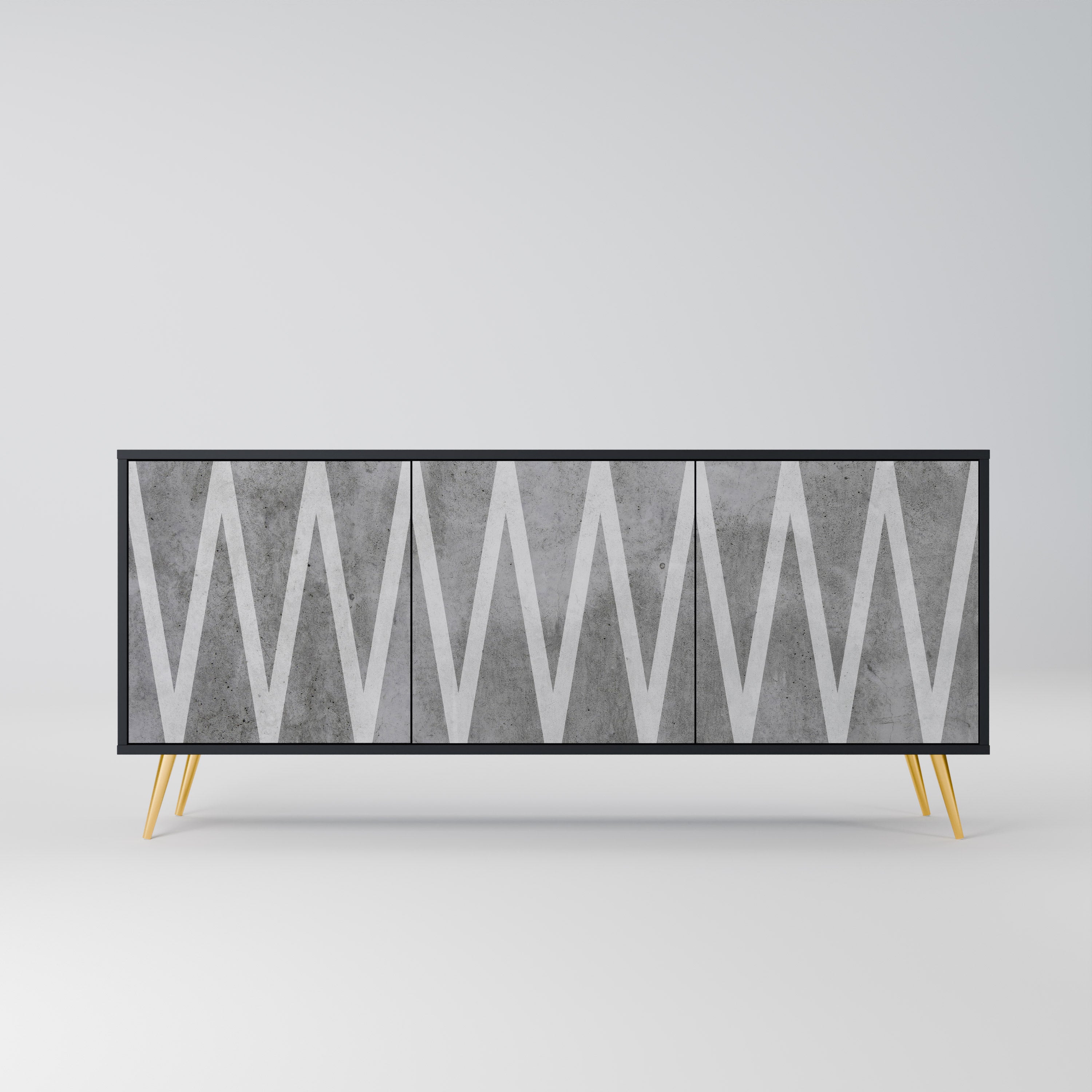 SOLID ZIG ZAG 3-Door Sideboard in Black Finish