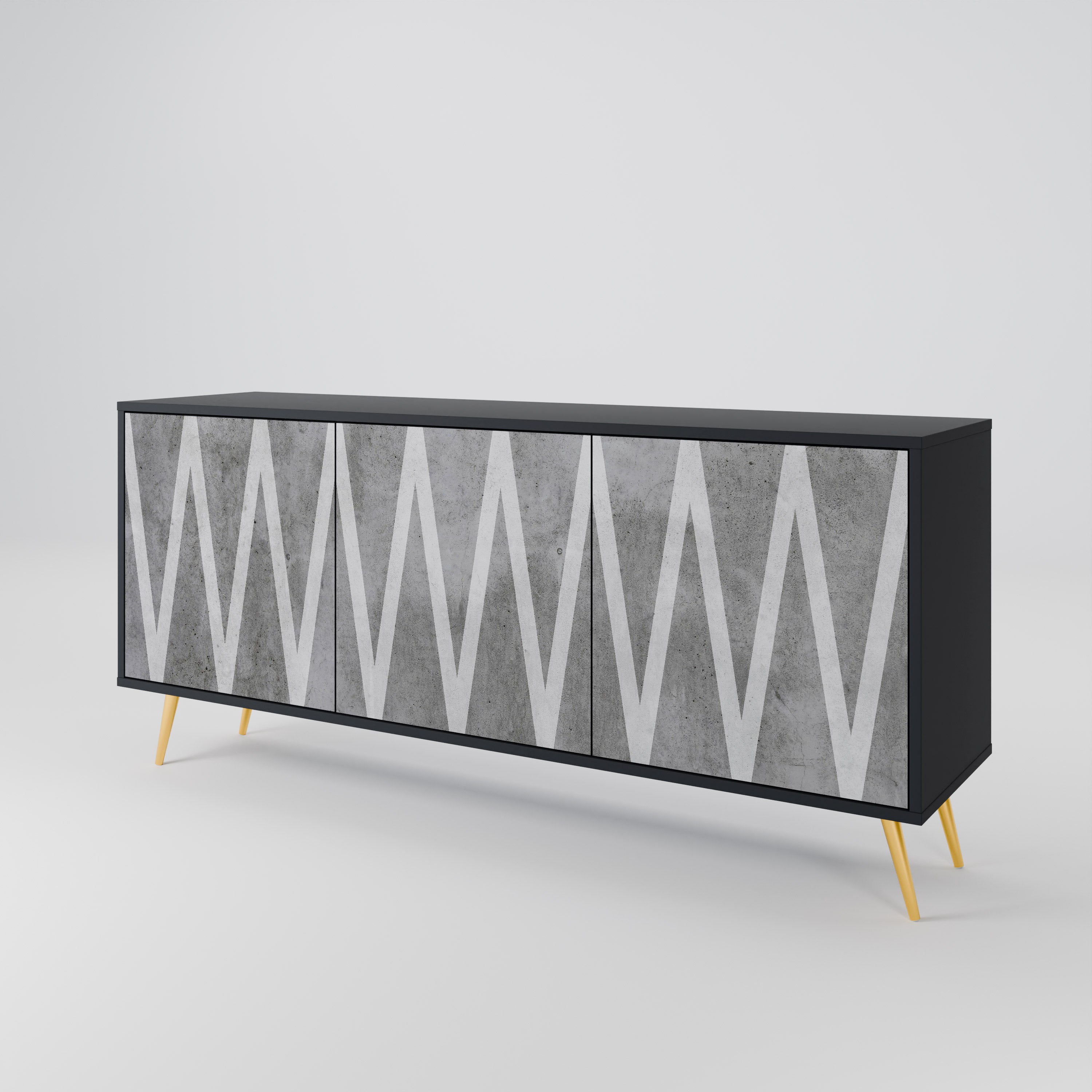 SOLID ZIG ZAG 3-Door Sideboard in Black Finish