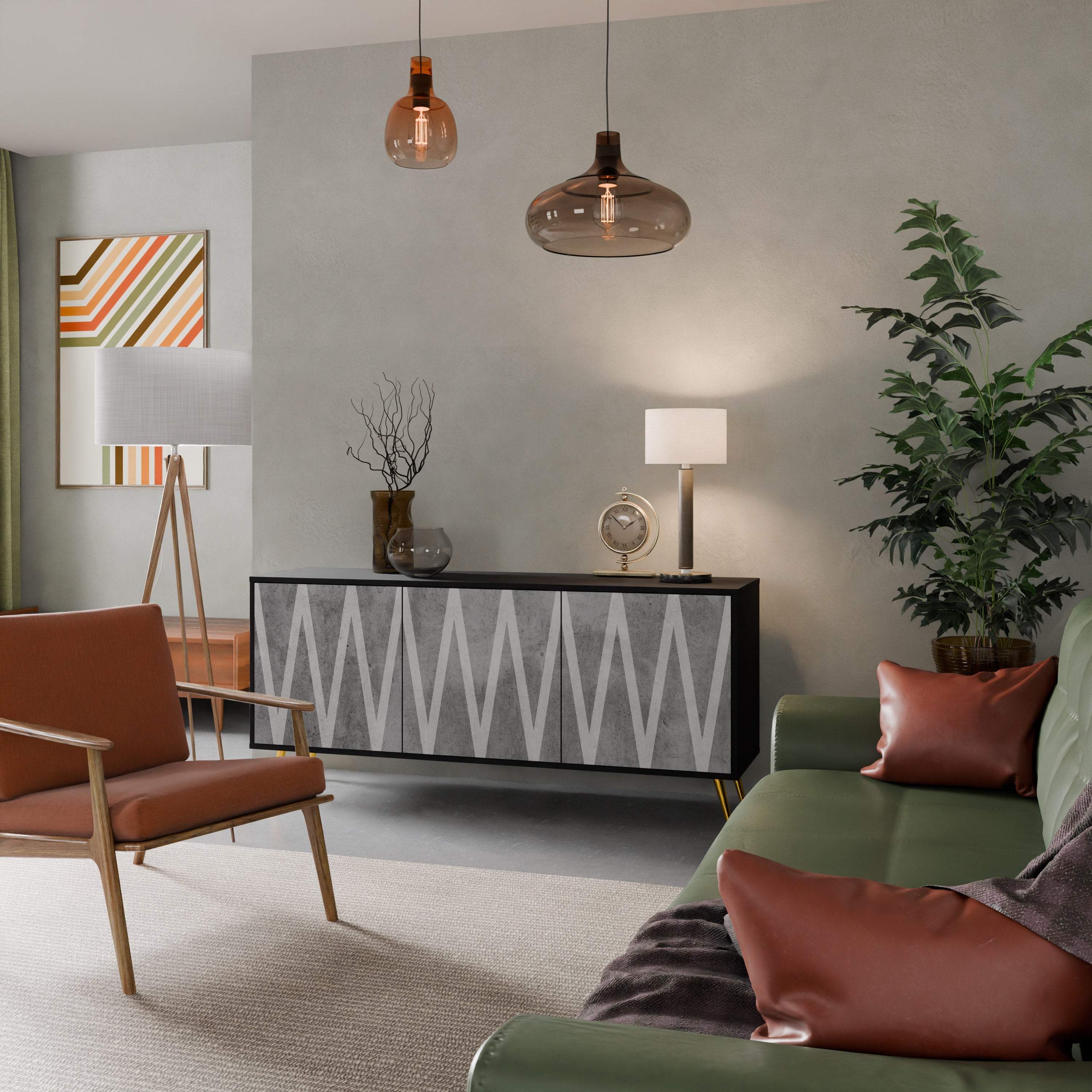 SOLID ZIG ZAG 3-Door Sideboard in Black Finish