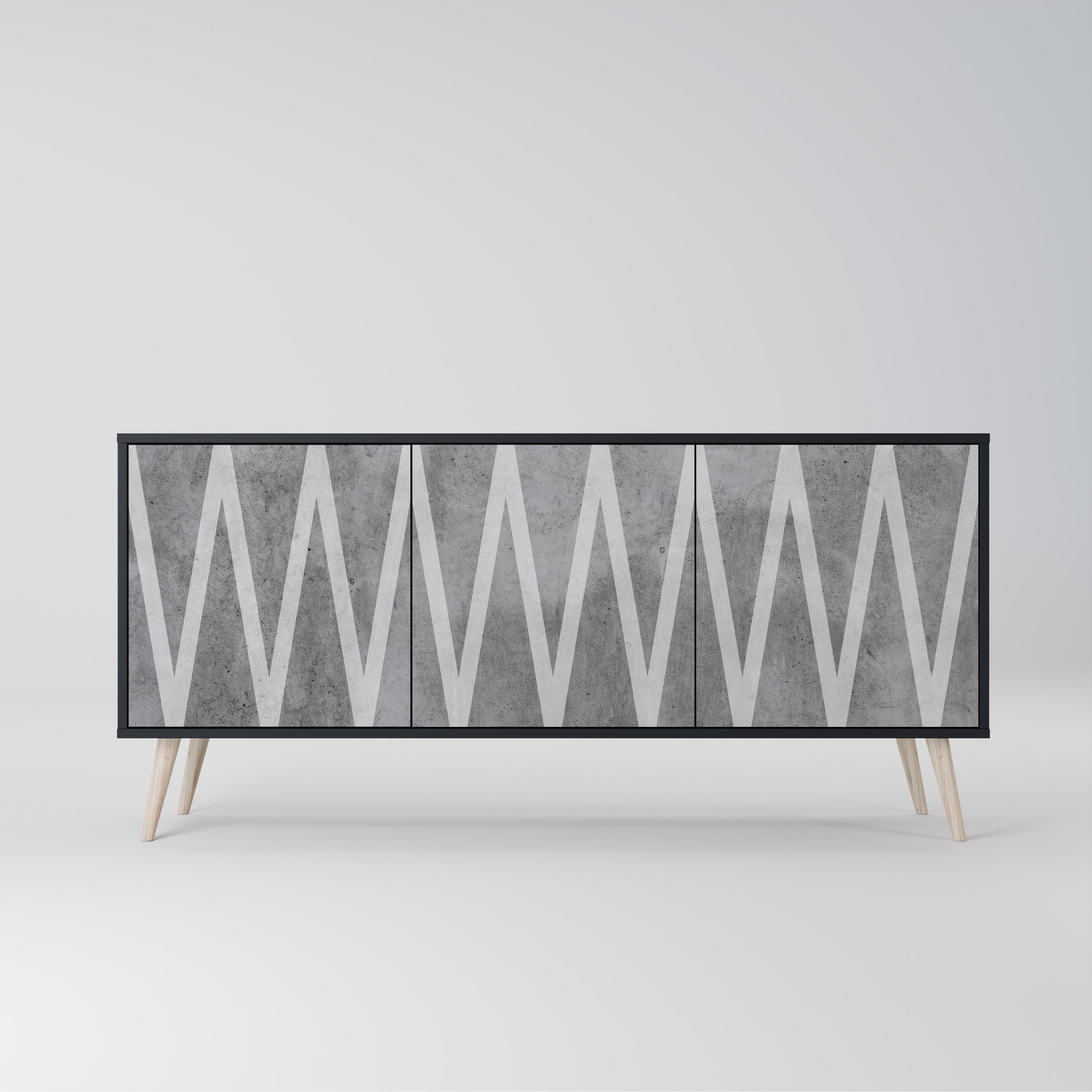 SOLID ZIG ZAG 3-Door Sideboard in Black Finish