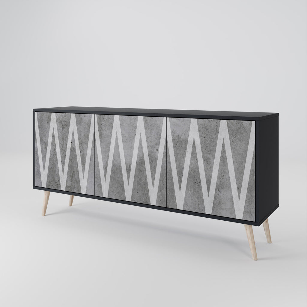 SOLID ZIG ZAG 3-Door Sideboard in Black Finish