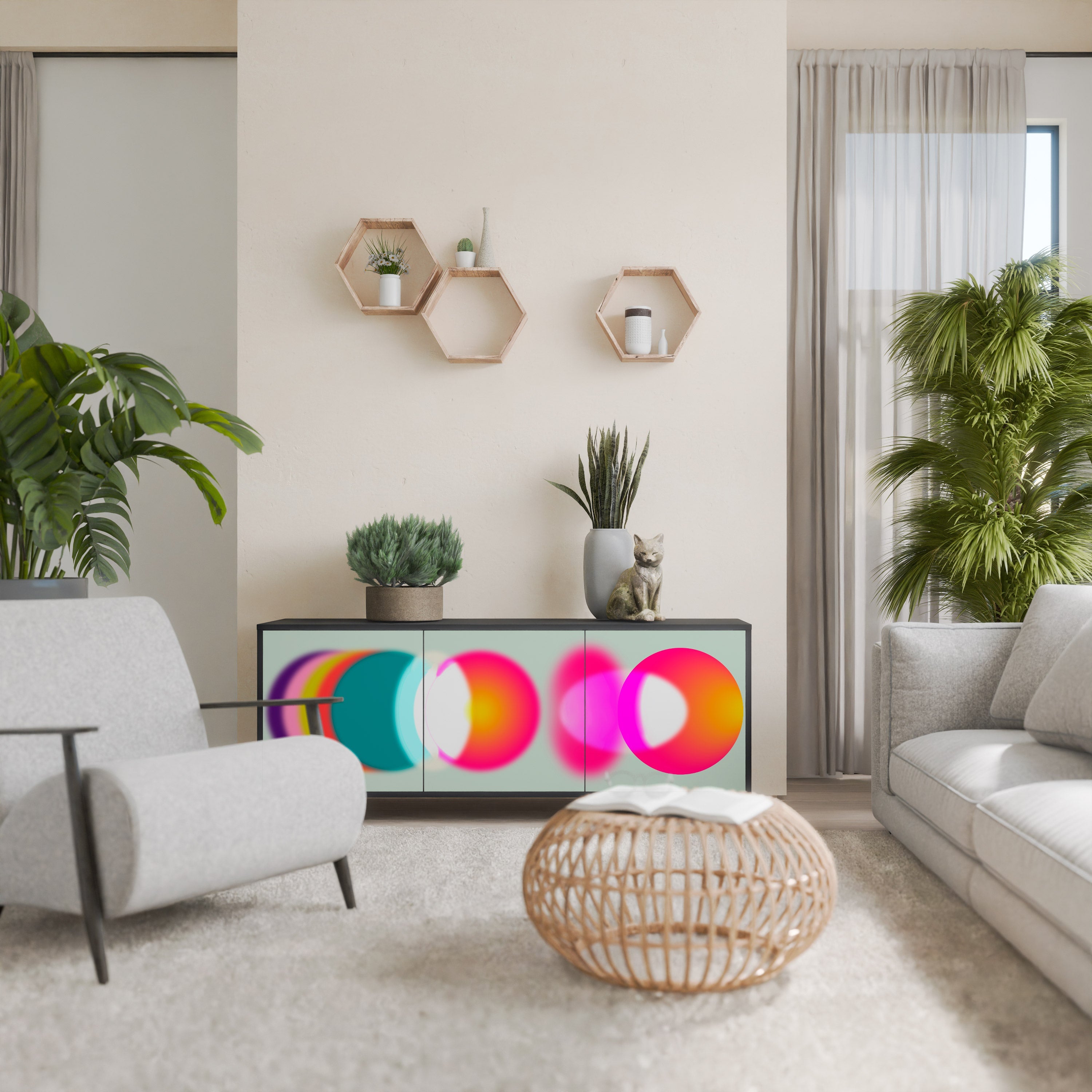 SYMPHONY OF COLORS Aparador de 3 Portas em Acabamento Preto