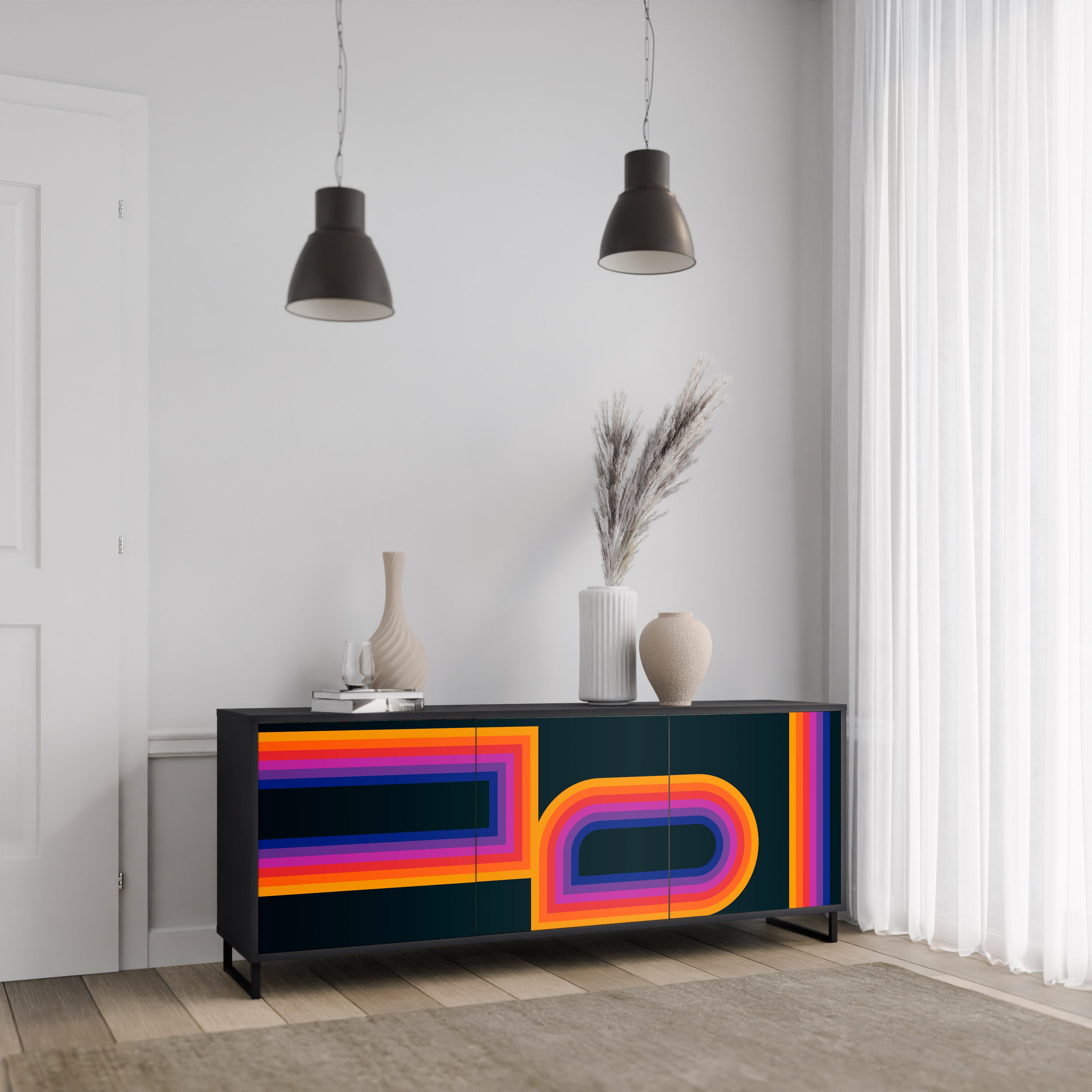 BLINDED BY THE LIGHTS 3-Door Sideboard in Black Finish