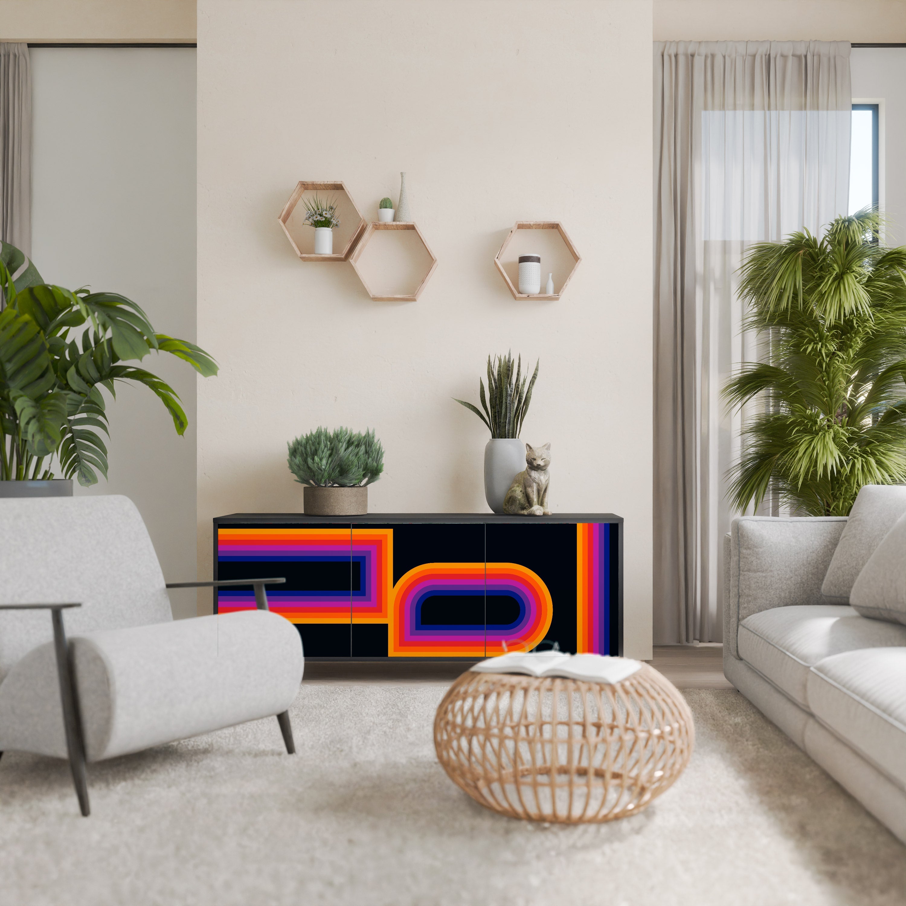 BLINDED BY THE LIGHTS 3-Door Sideboard in Black Finish