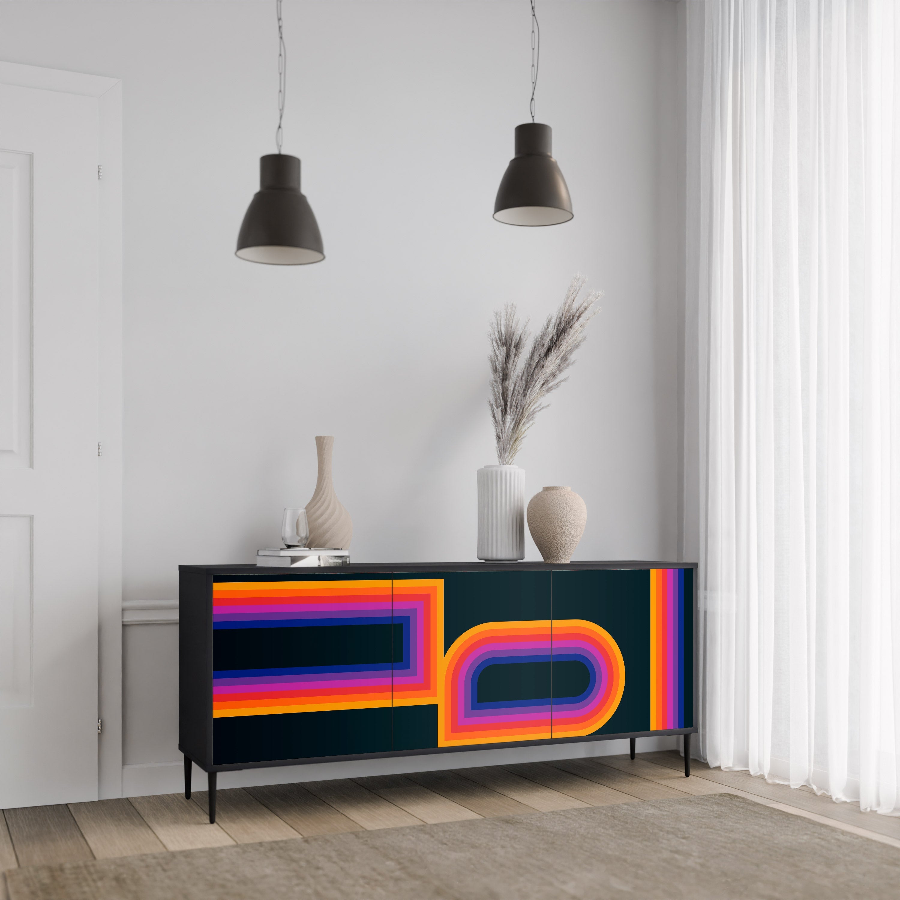 BLINDED BY THE LIGHTS 3-Door Sideboard in Black Finish