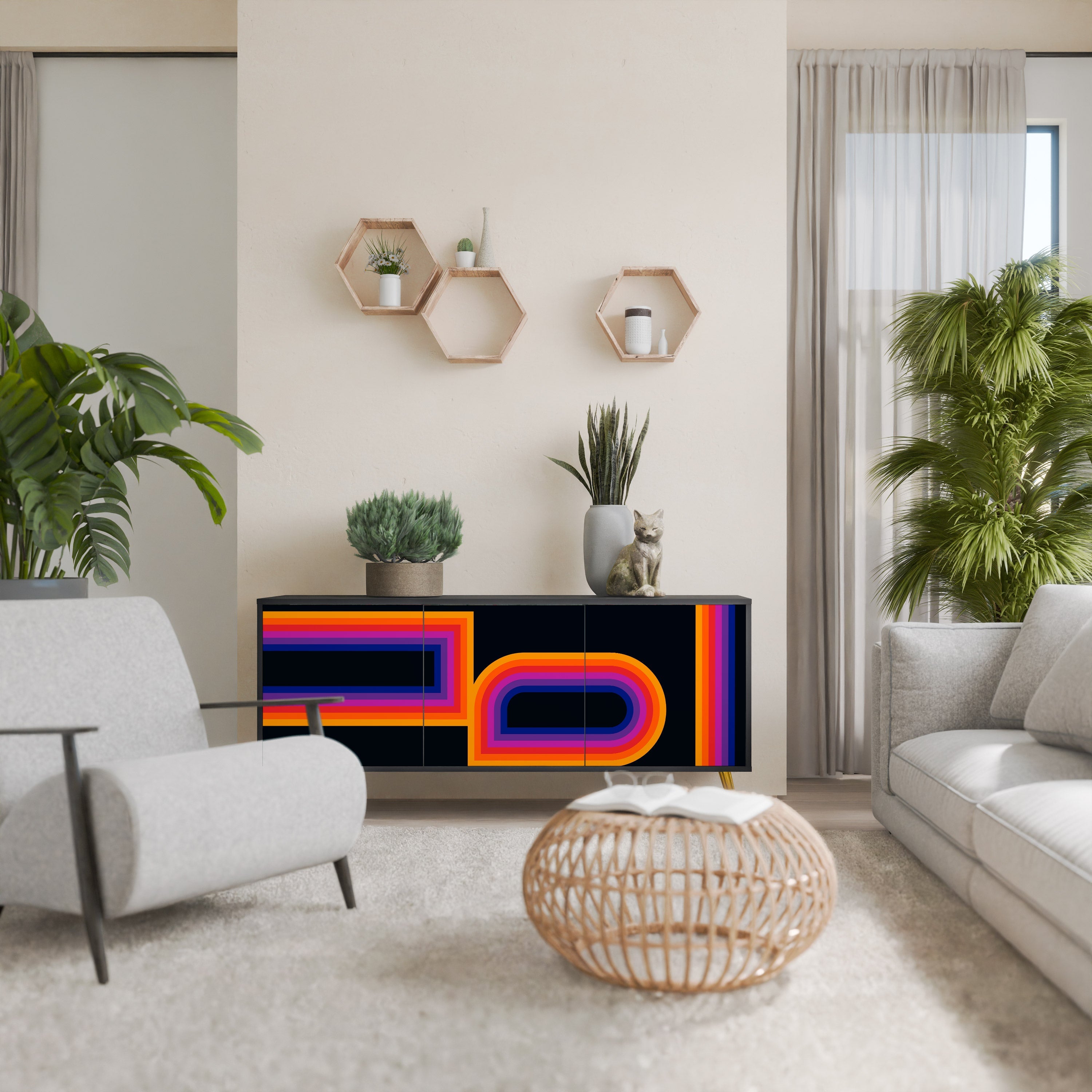 BLINDED BY THE LIGHTS 3-Door Sideboard in Black Finish