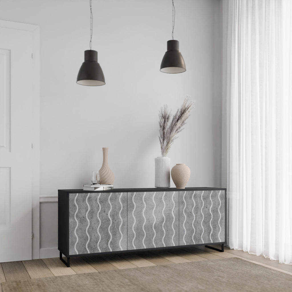 WAVES OF CONCRETE 3-Door Sideboard in Black Finish