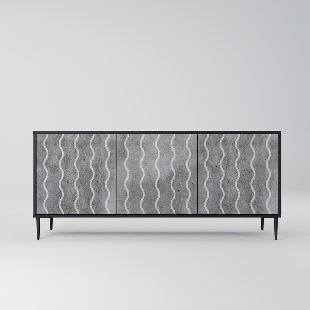 WAVES OF CONCRETE 3-Door Sideboard in Black Finish