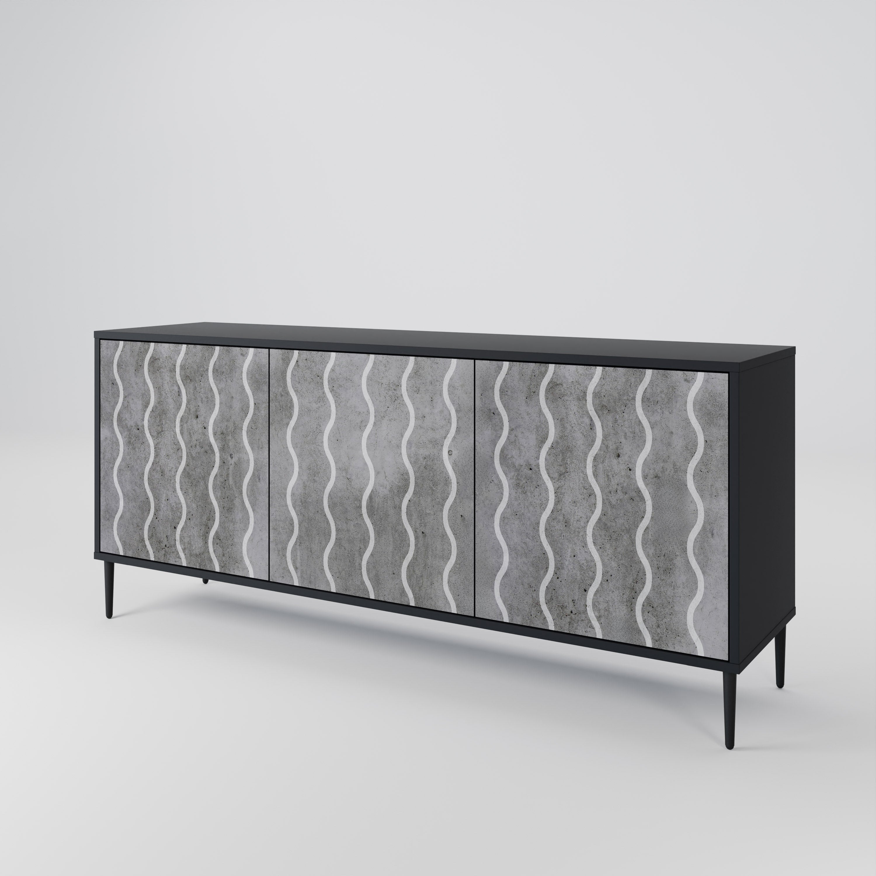 WAVES OF CONCRETE 3-Door Sideboard in Black Finish