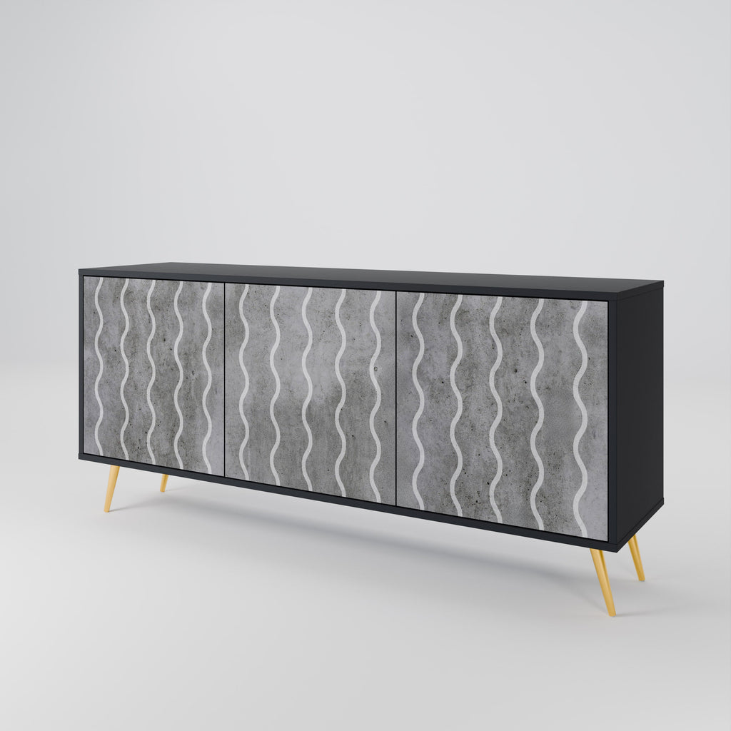 WAVES OF CONCRETE 3-Door Sideboard in Black Finish
