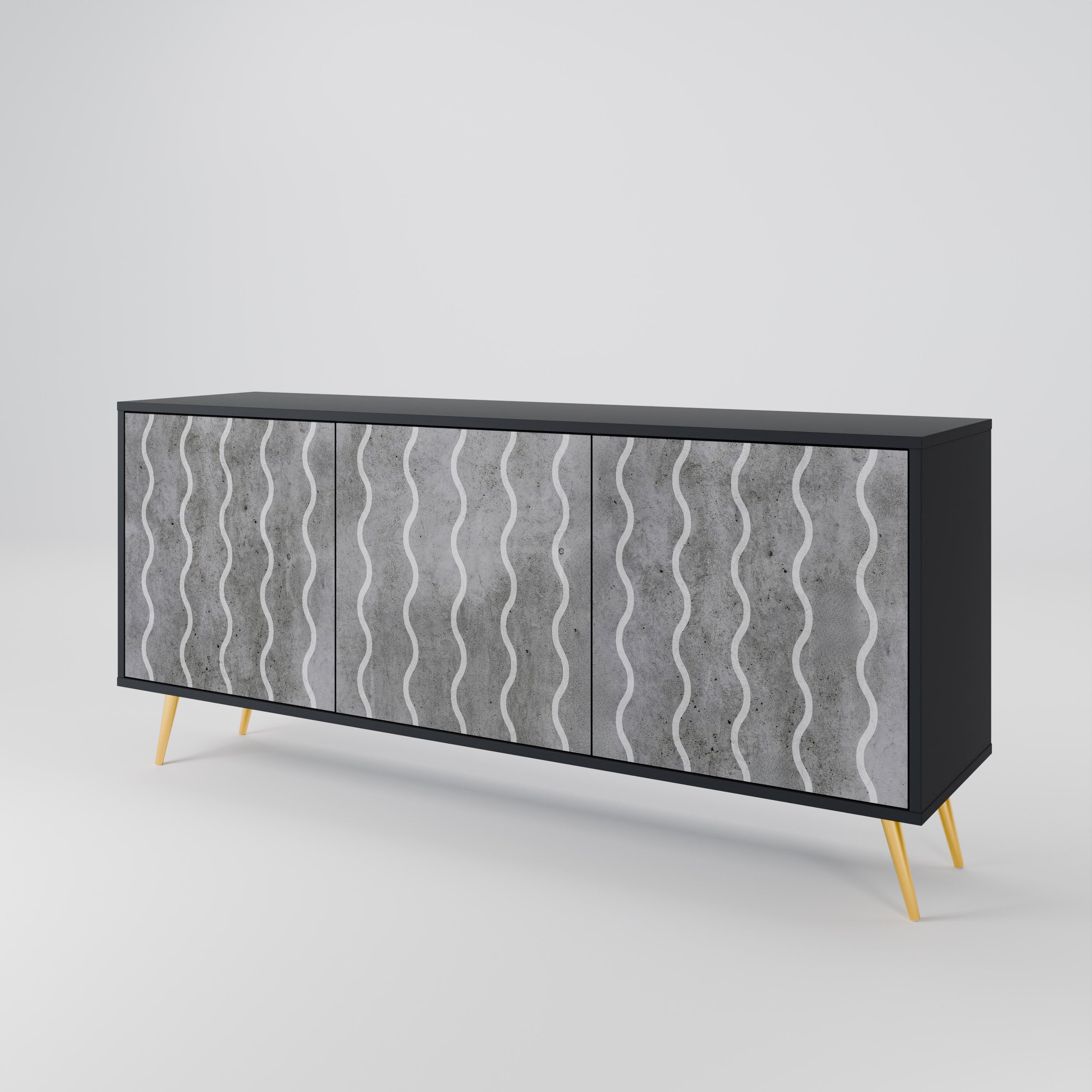 WAVES OF CONCRETE 3-Door Sideboard in Black Finish