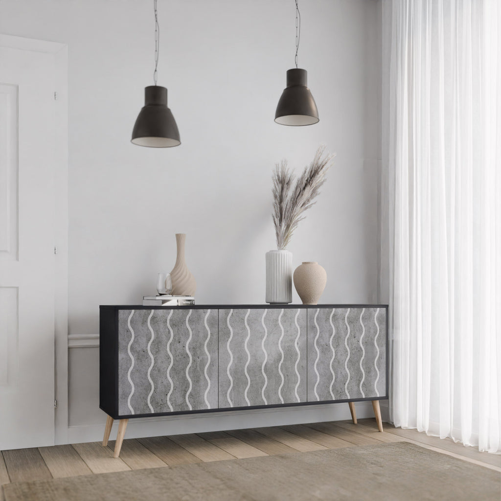 WAVES OF CONCRETE 3-Door Sideboard in Black Finish