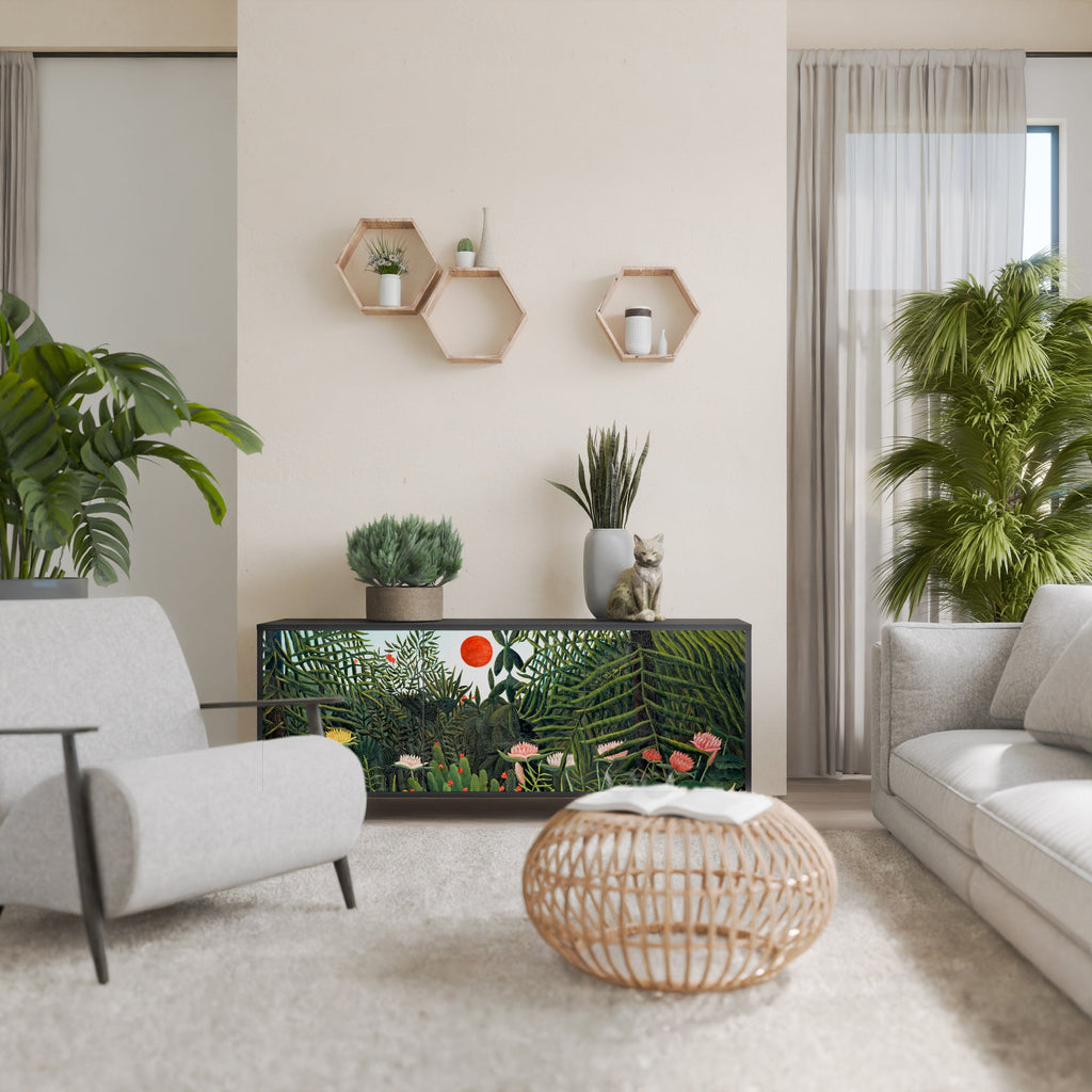 VIRGIN FOREST WITH SUNSET Aparador de 3 Portas em Acabamento Preto