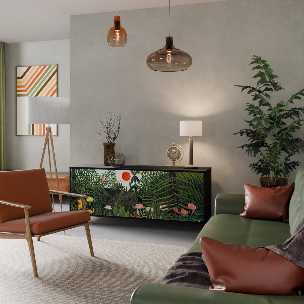 VIRGIN FOREST WITH SUNSET Aparador de 3 Portas em Acabamento Preto