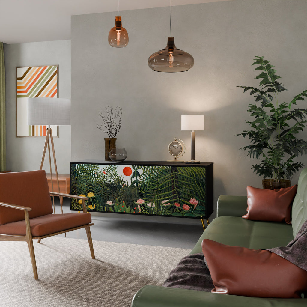 VIRGIN FOREST WITH SUNSET Aparador de 3 Portas em Acabamento Preto