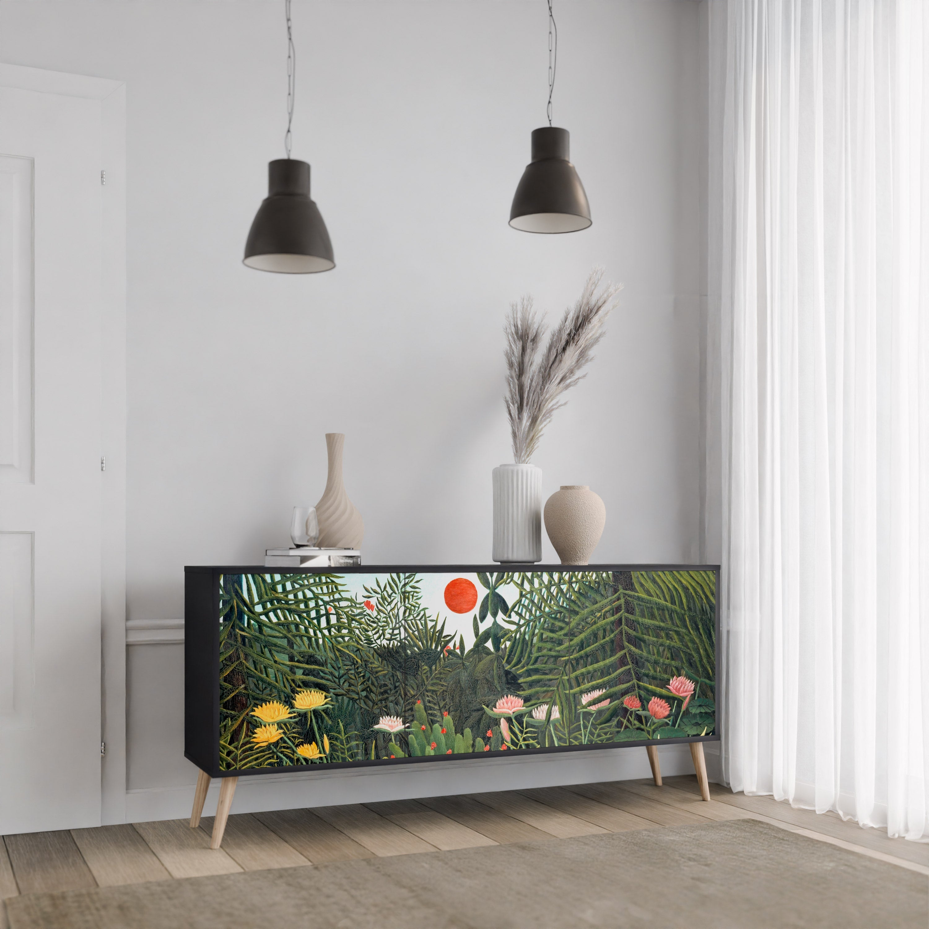 VIRGIN FOREST WITH SUNSET Aparador de 3 Portas em Acabamento Preto